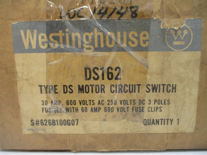 WESTINGHOUSE DS162 626B100G07 600VAC 30A NSMP