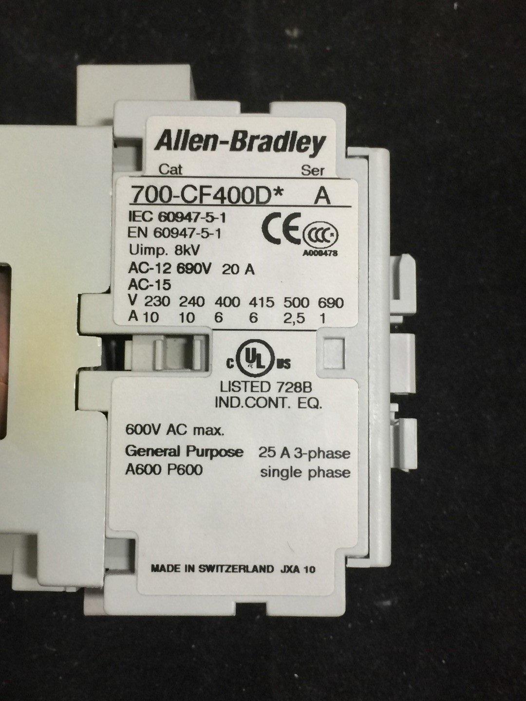 ALLEN BRADLEY 700-CF400D SER. A CONTROL RELAY TESTED/CLEANED/EXCEL