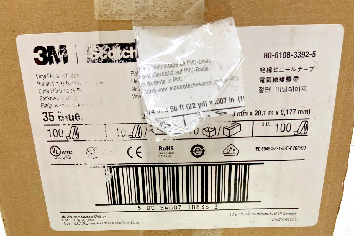 NEW Box of 100 3M Scotch 80-6108-3392-5 35-Blue Vinyl Electrical Tape 66ft 3/4