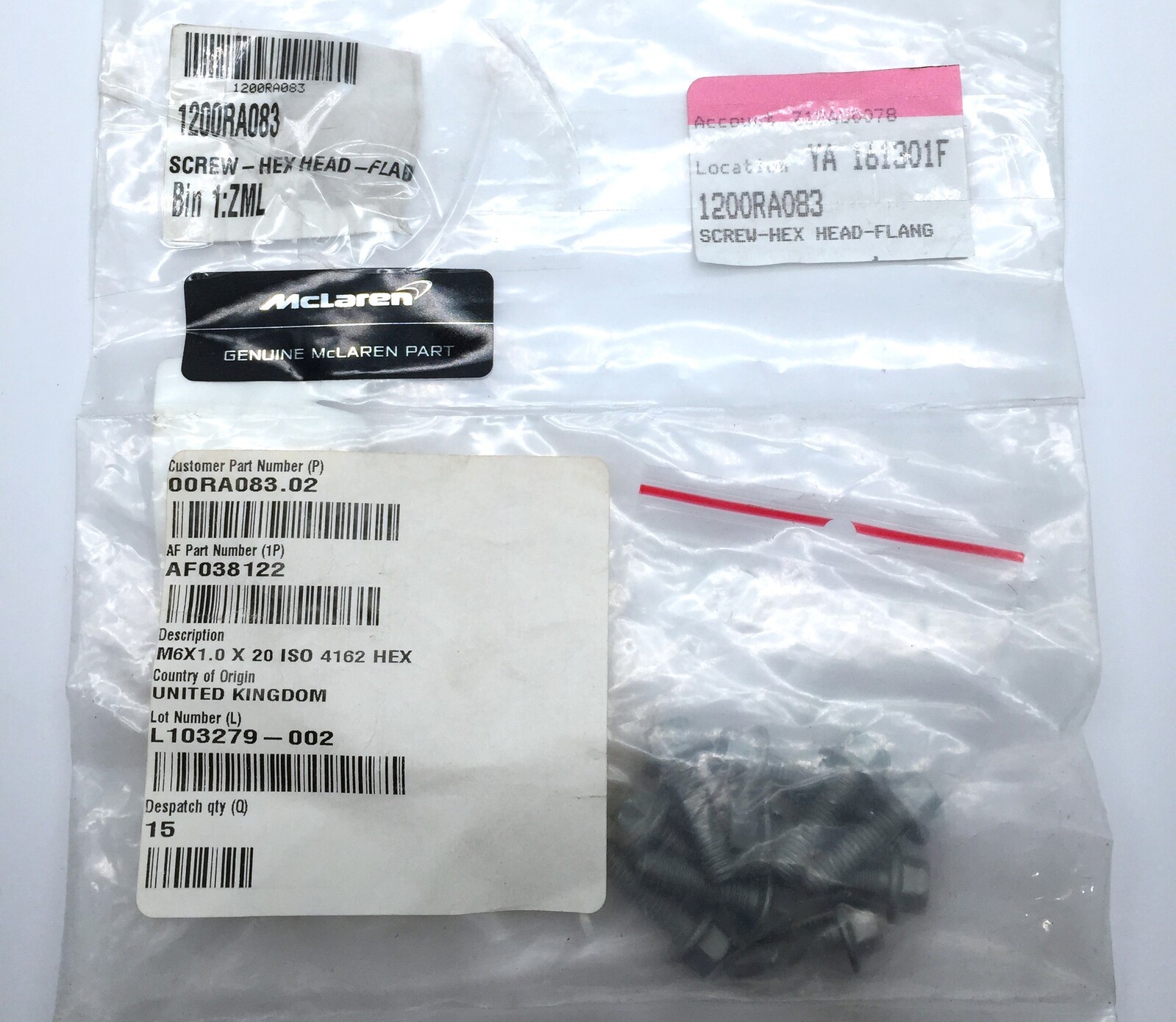 McLaren 1200RA083 Screw Hex Head Flange M6X 1.0 x 20 ISO 4126 Hex  x10