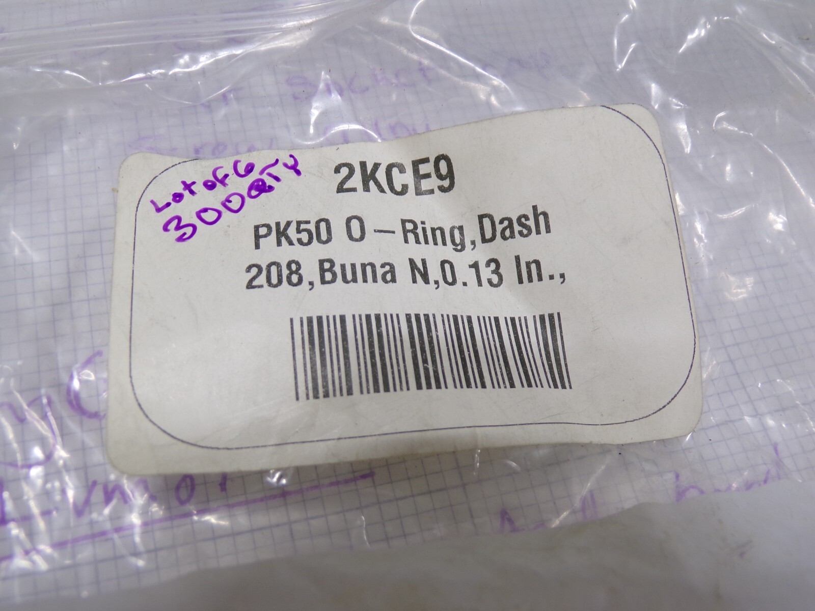 O-Ring 2KCE9, 300QTY, Color Black, 7/8 in Nominal Outside Dia. (G)