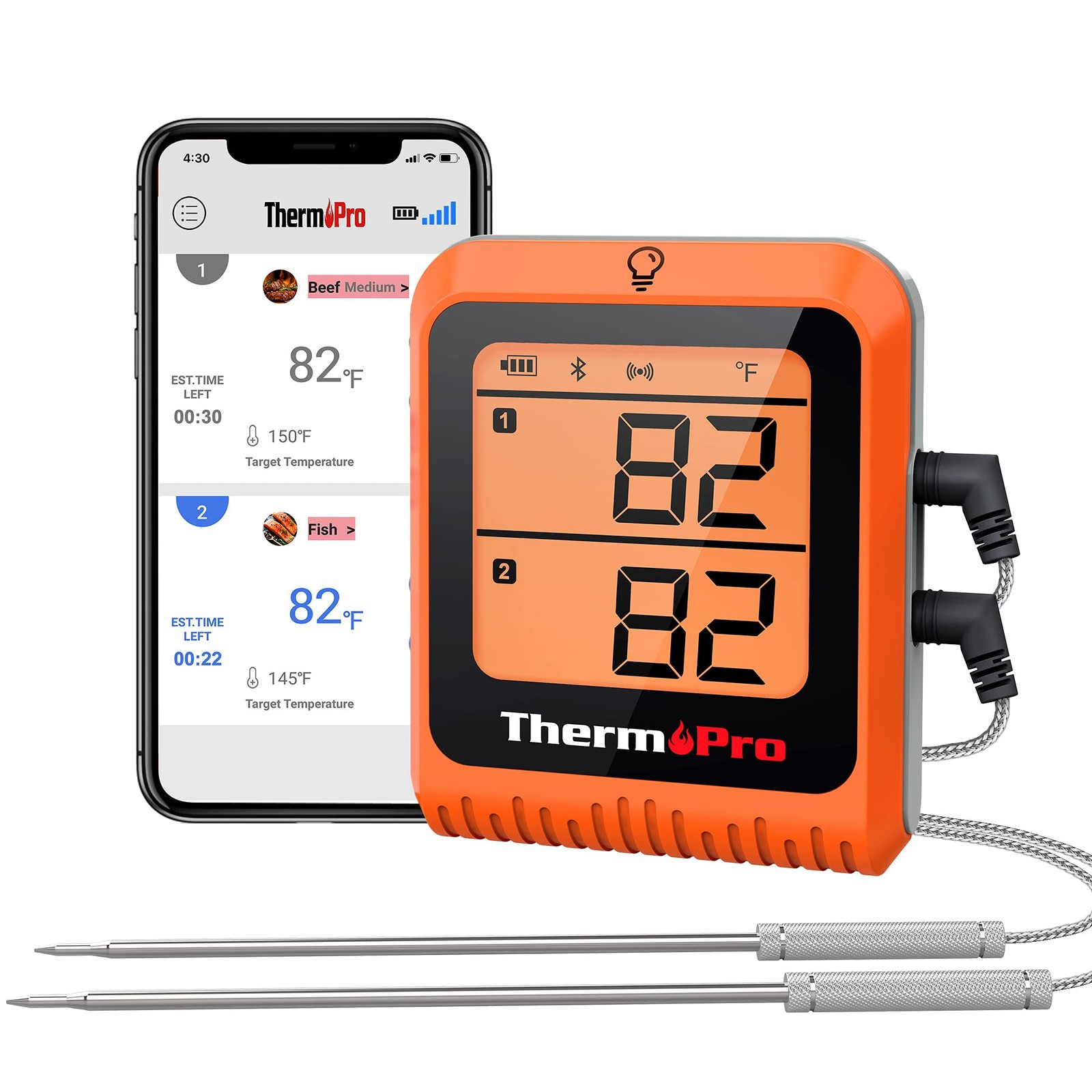 ThermoPro 650 ft Bluetooth Meat Thermometer with 2 Probes, Meat Thermometer D…