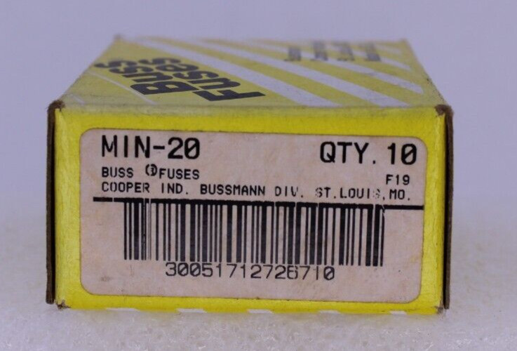 New Lot of 10 Bussmann MIN-20 Fuses