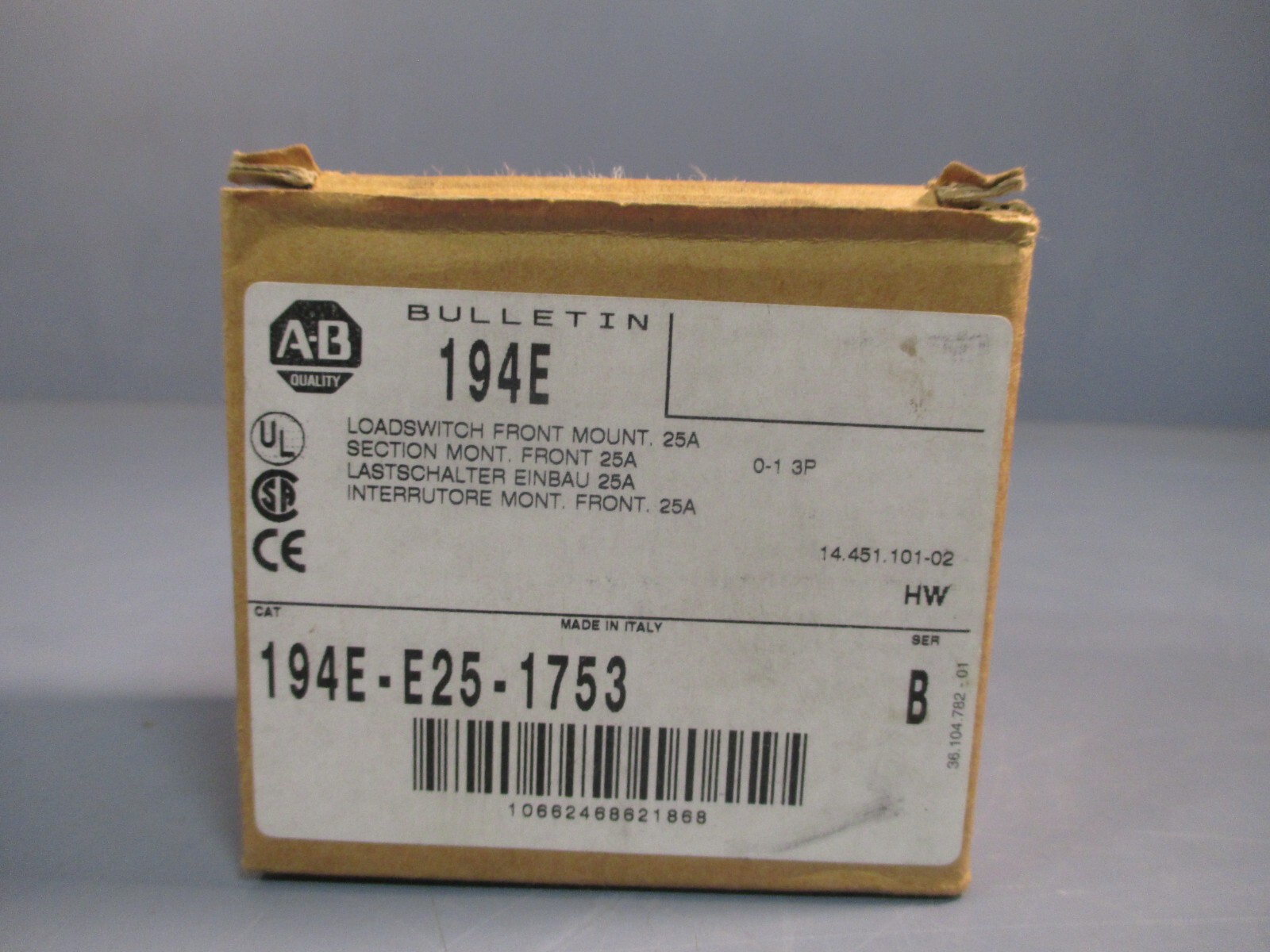 ALLEN BRADLEY LOADSWITCH FRONT MOUNT SERIES B 194E-E25-1753