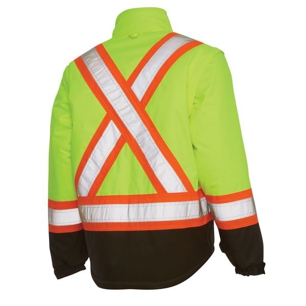 Tough Duck S42621 Men’s Hi-Vis 5-In-1 Safety Jacket, 300D Poly Oxford With Pu