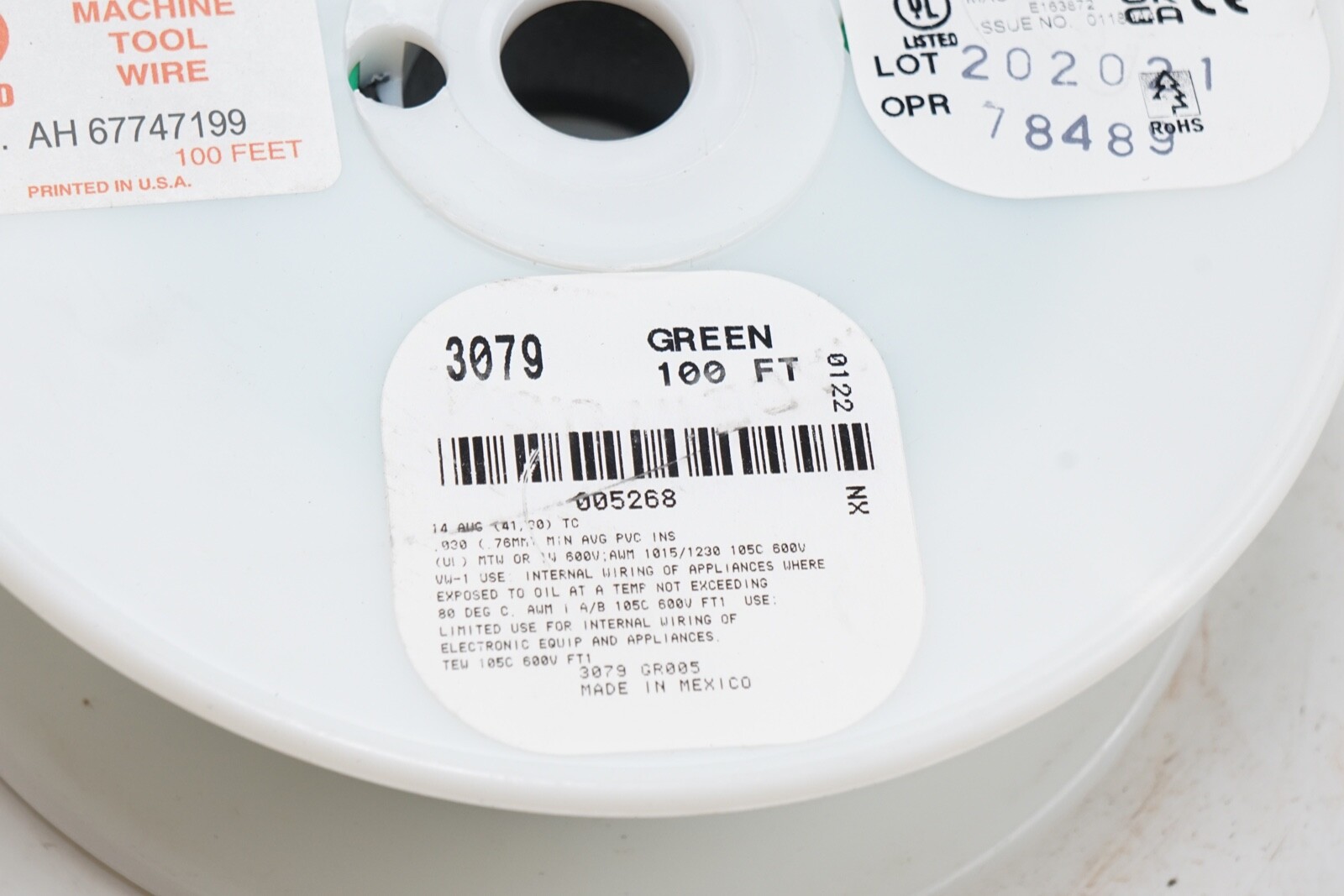 ALPHA WIRE 3079-GR005 14 AWG Hook-Up Machine Wire 41/30 Green 600V 100.0′ 30.5m