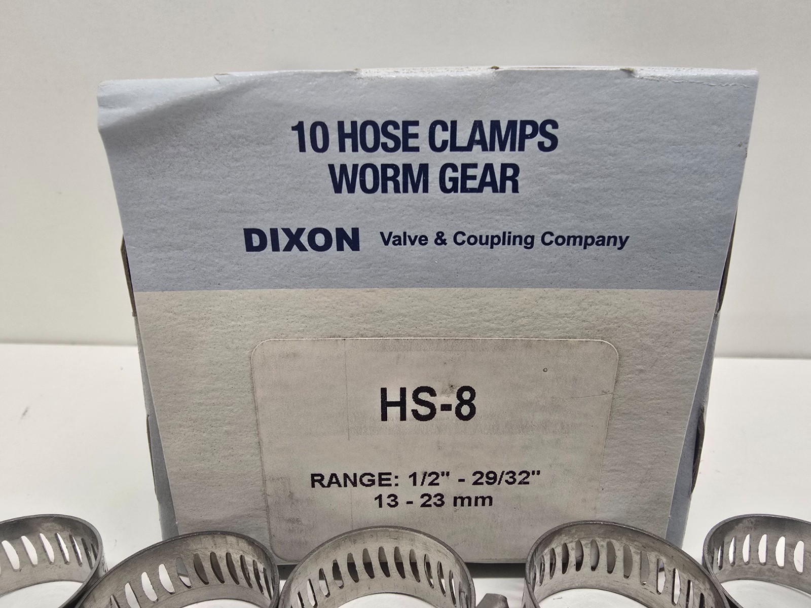 BOX OF (10) NEW! DIXON 1/2″-29/32″ 13-23MM WORM GEAR HOSE CLAMPS HS-8