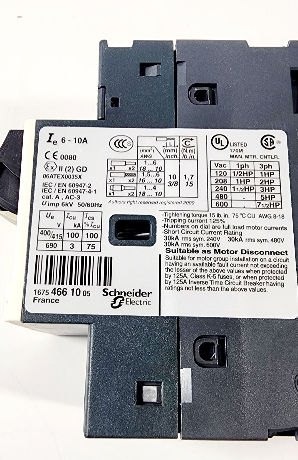 TeSys Manual Protector Starter 600VAC, 6-10A, GV2ME14