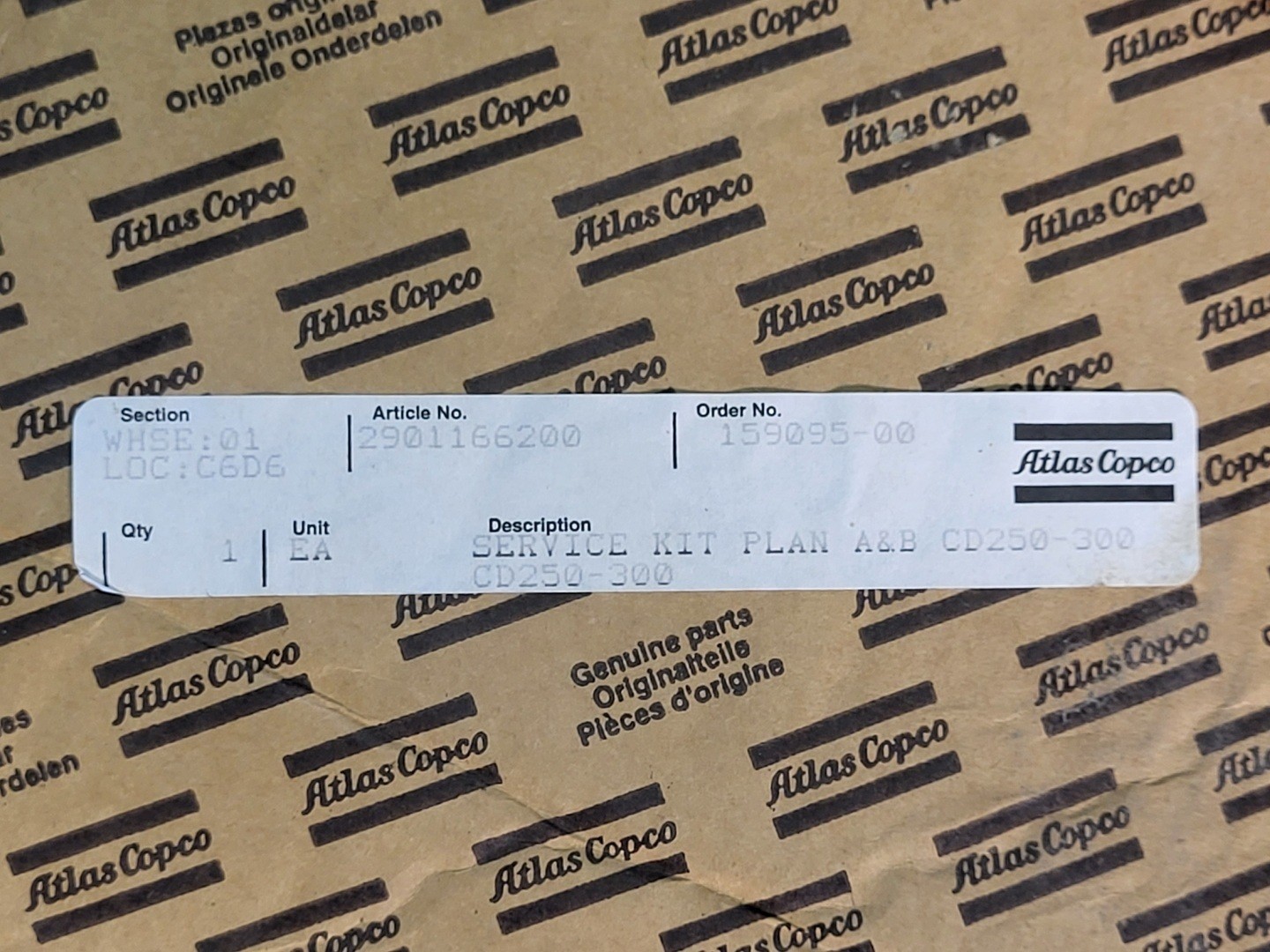 SURPLUS NEW Atlas Copco 2901-1662-00 Service Kit Plan A&B Cd250-300 Part
