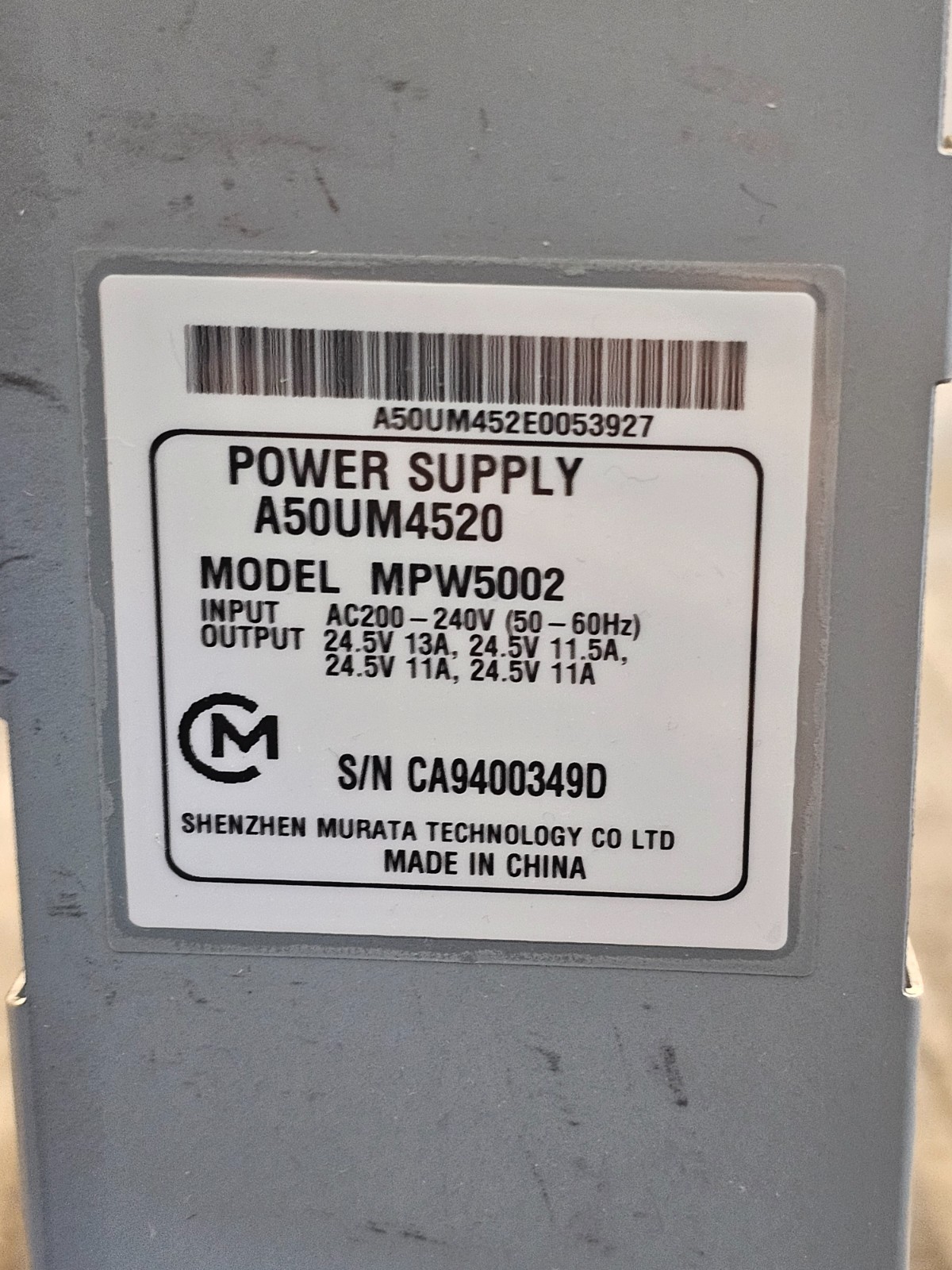 Shenzhen Murata A50UM4520 Power Supply MPW5002 AC200-240V 50/60Hz 24.5V