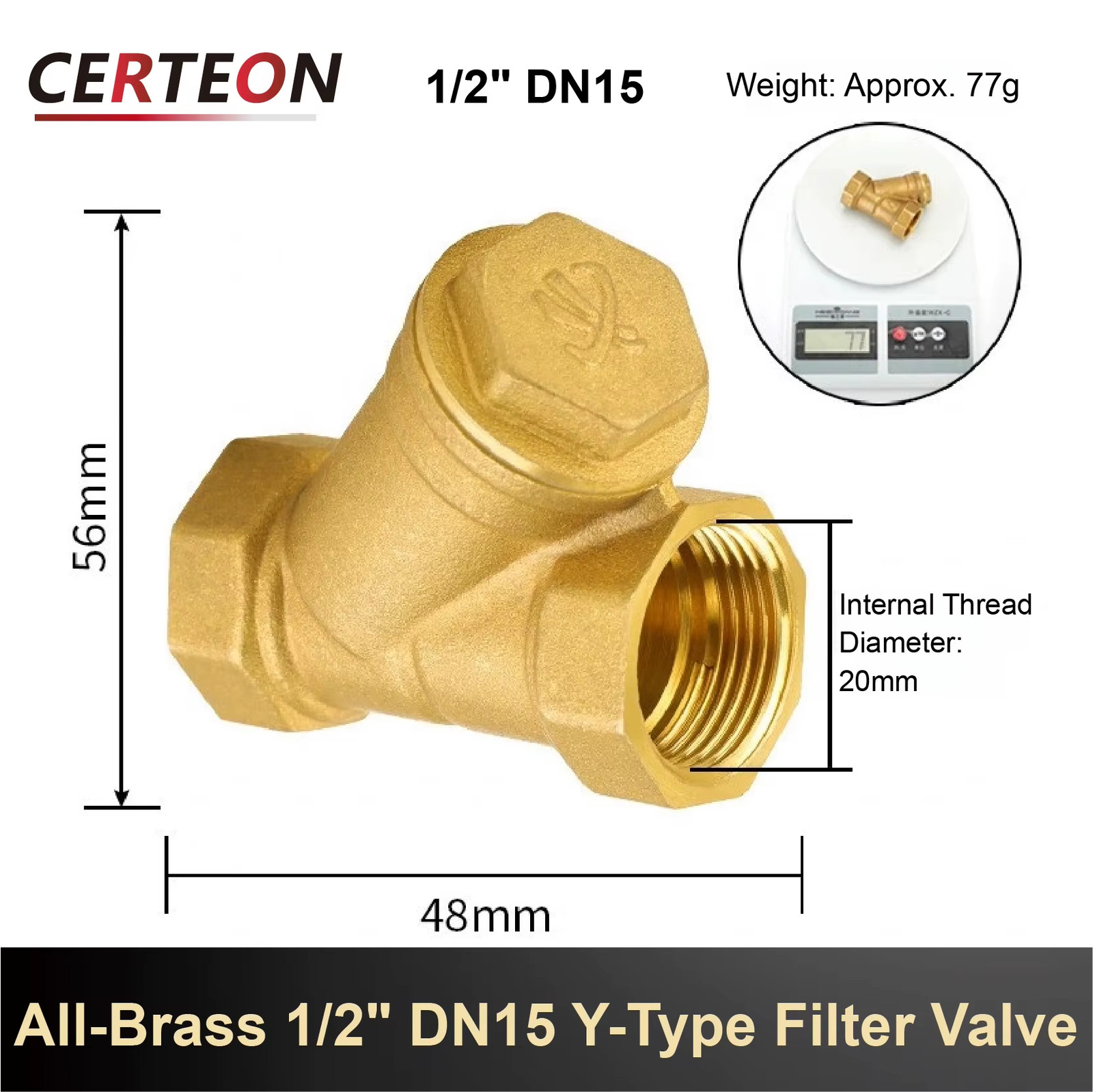 Inline Brass Y Strainer Valve Threaded Female PN16 Sediment Filter with SS Mesh