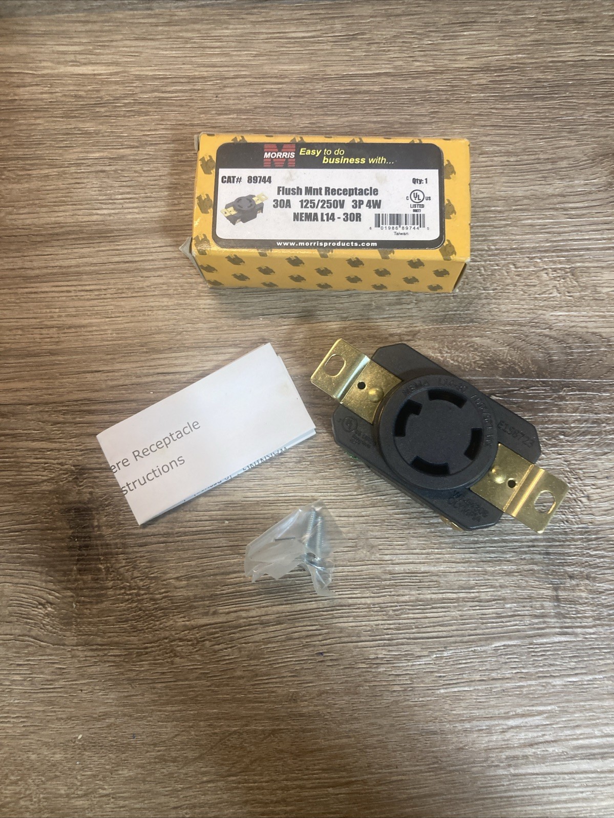 MORRIS 89744 FLUSH MOUNT RECEPTACLE 125/250V 30A 2P 3W NEMA L14-30R NEW