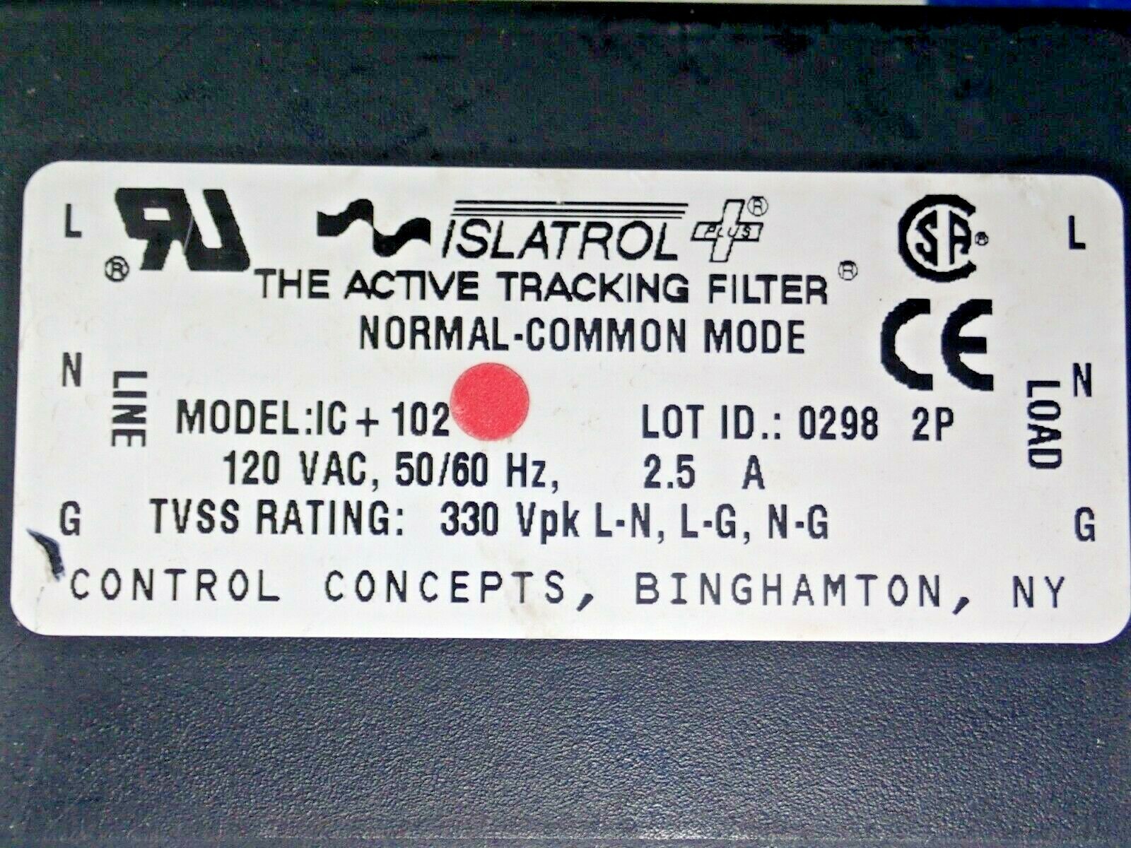 CONTROL CONCEPTS ISLATROL MODEL IC+102 ACTIVE TRACKING FILTER
