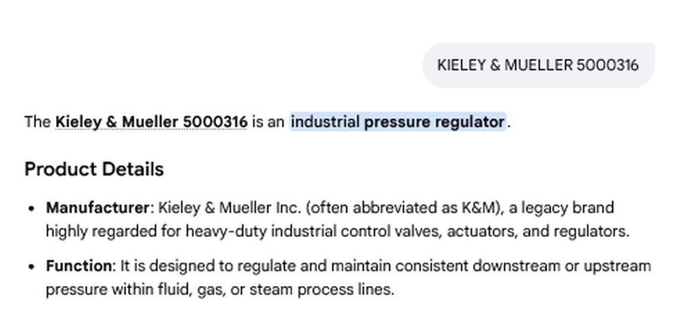 1 NEW KIELLEY & MUELLER 5000316 INDUSTRIAL PRESSURE REGULATOR NIB **MAKE OFFER**