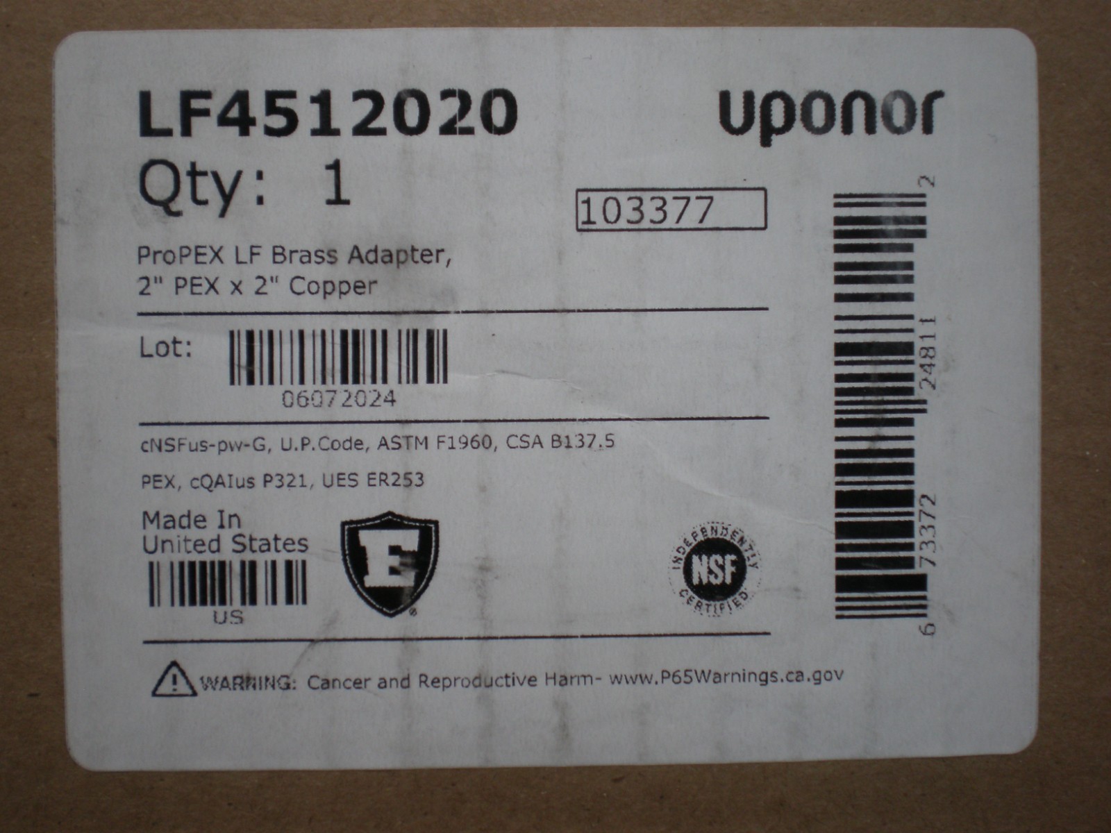Uponor LF4512020 ProPEX 2 in. Brass PEX Expansion x Female Sweat Adapter
