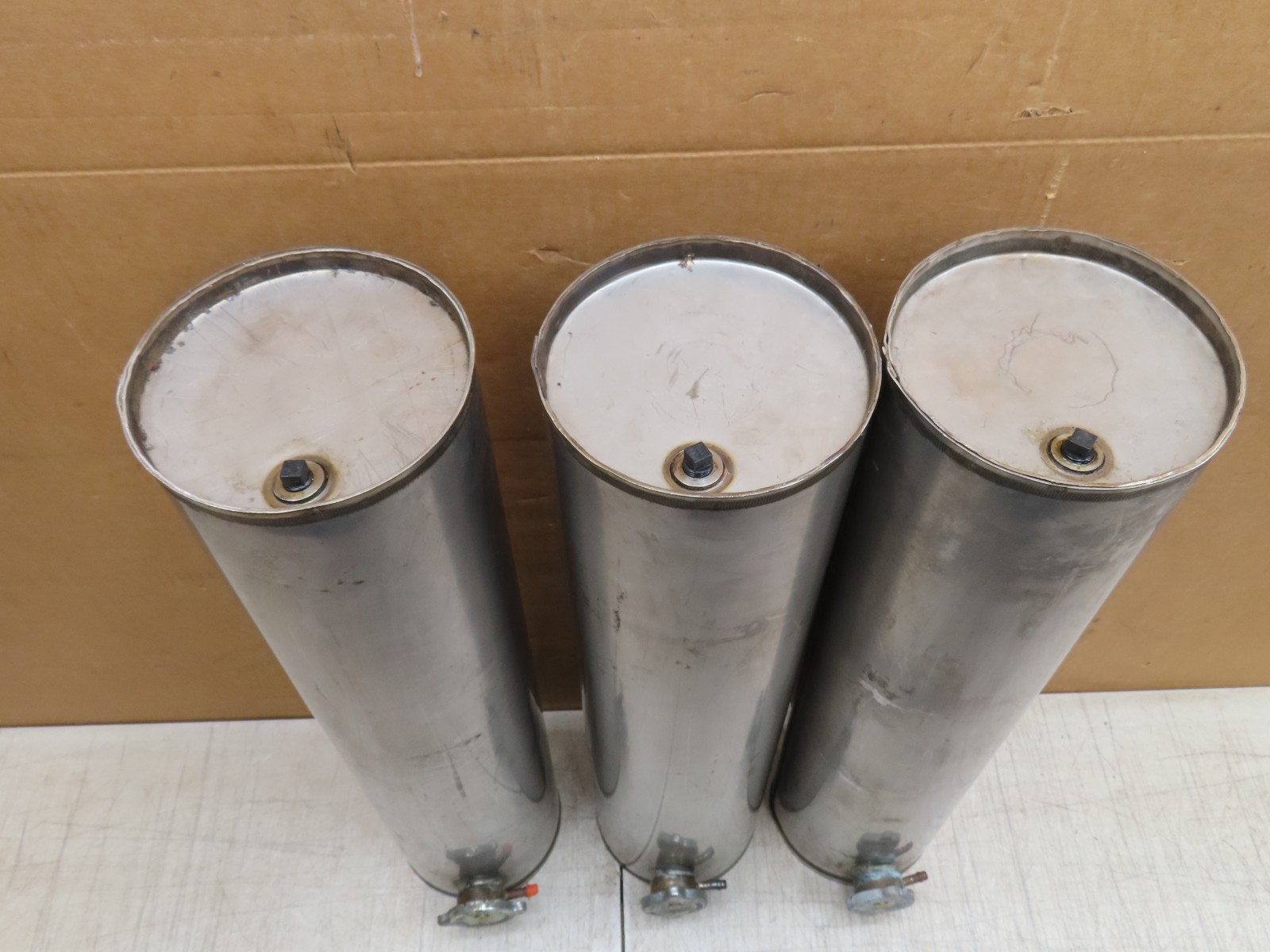 (3) STAINLESS STEEL COOLANT SYSTEM TANK RESERVOIR INDUSTRIAL MACHINE RACE CAR