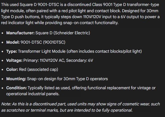 1 USED SQUARE D 9001-DTSC CONTACT BLOCK WITH RED LIGHT ***MAKE OFFER***