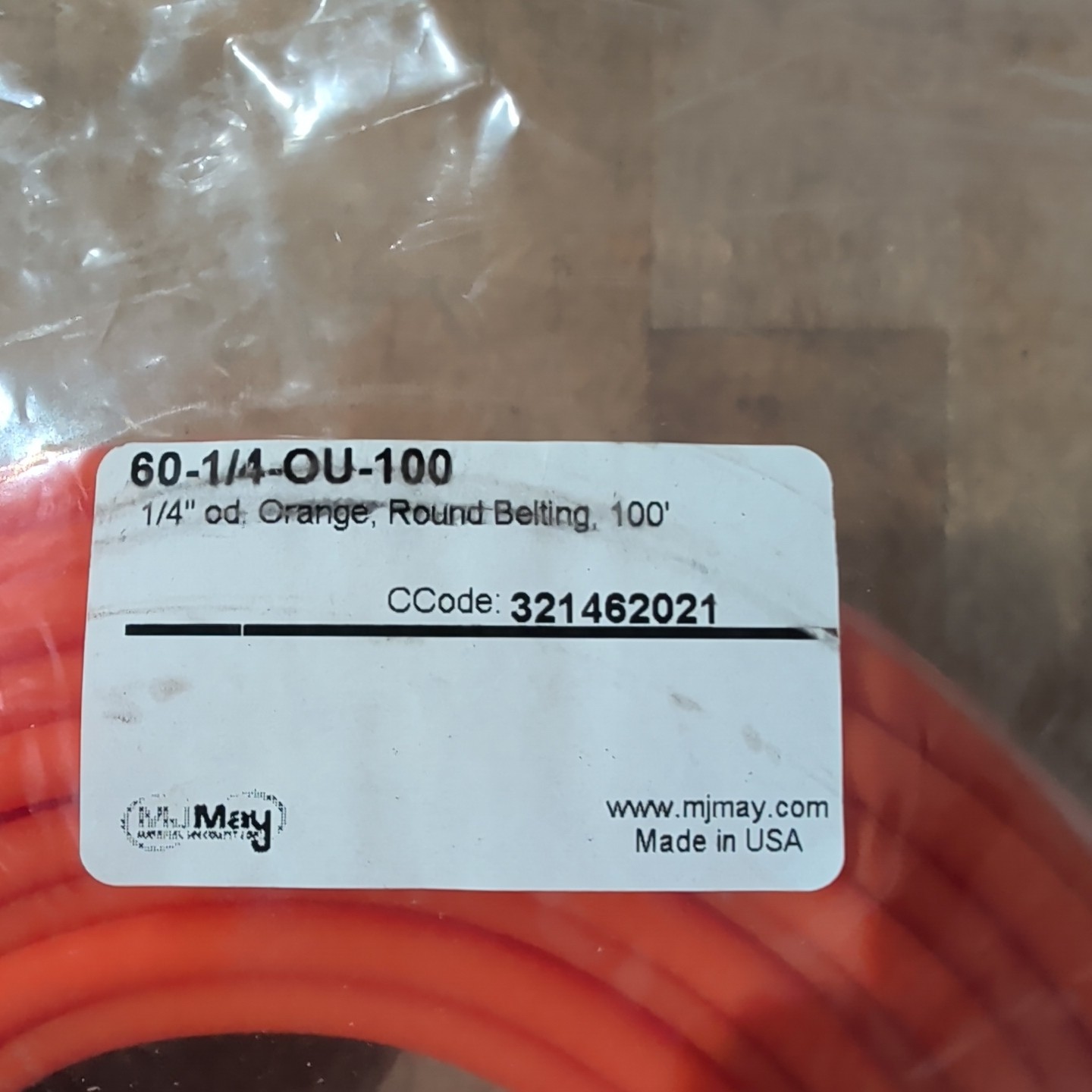 May Material Specialist 60-1/4-OU-100 Round Belting