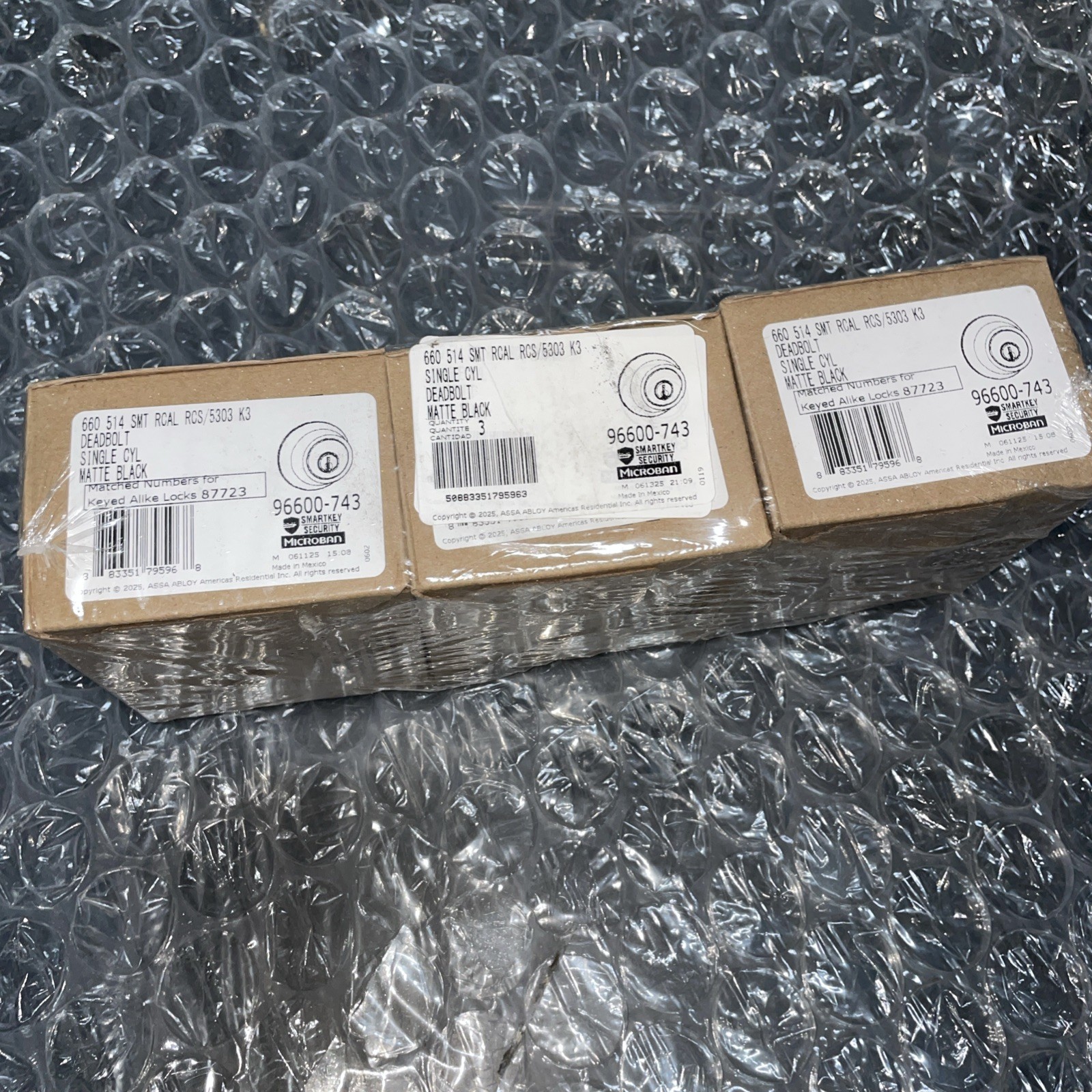 3pk NEW KWIKSET 96600-743 MATTE BLACK KEYED DEADBOLT LOCK NIB