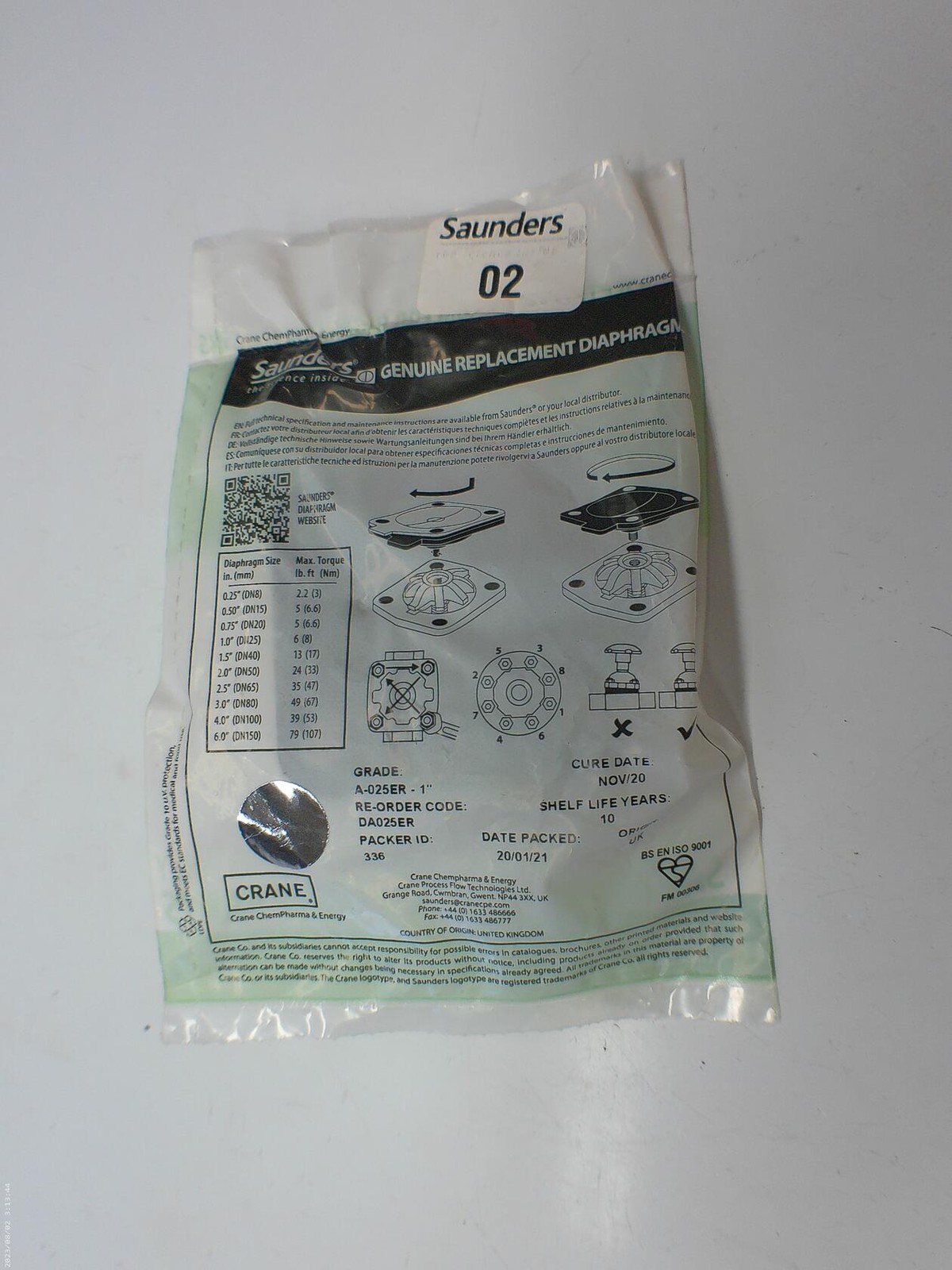 SAUNDERS DA025ER DIAPHRAGM NSMP