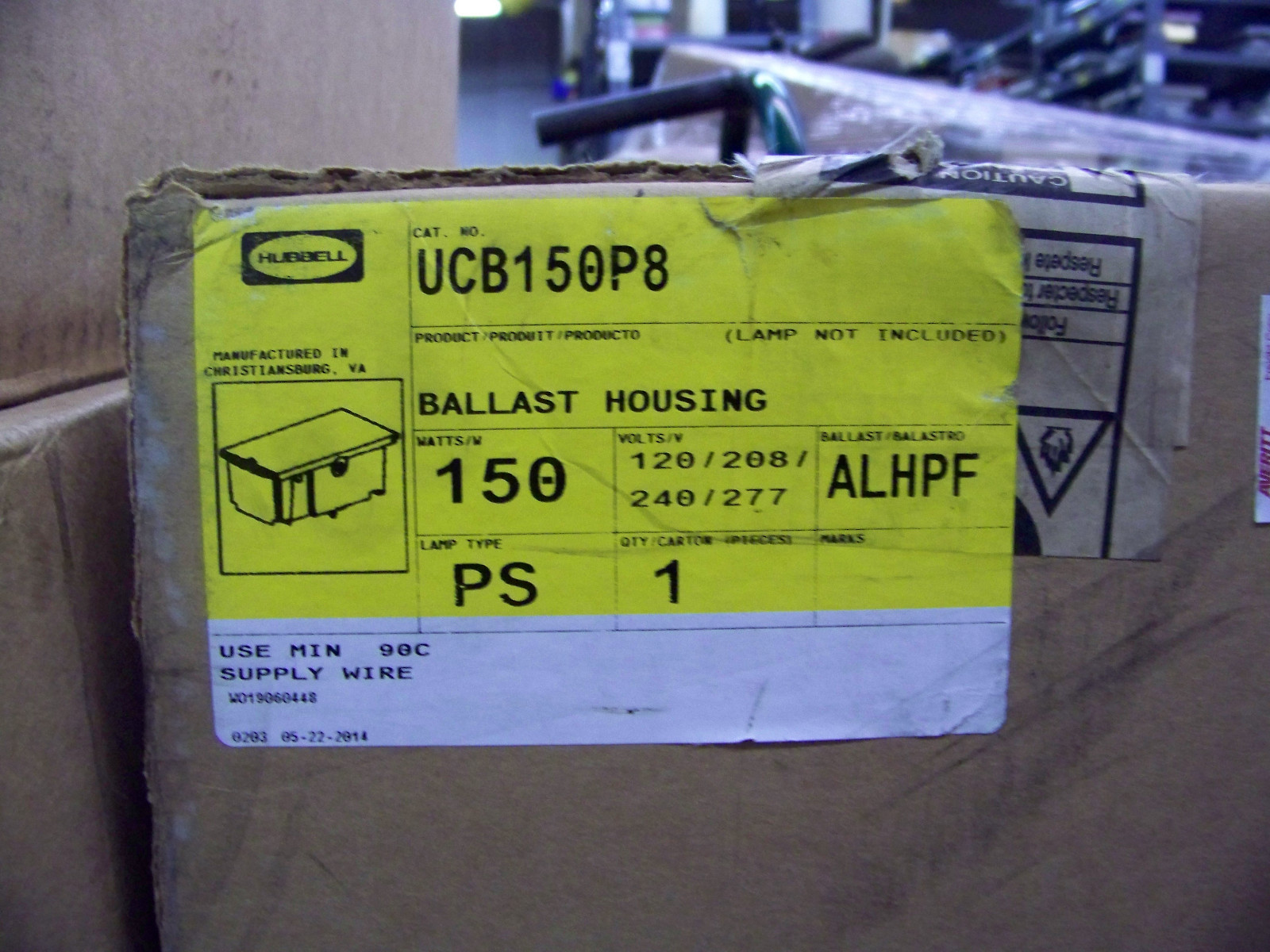 Hubbell Ballast Housing 120/208/240/277 VAC Amps 3.65/2.1/1.8/1.5A UCB150P8 New