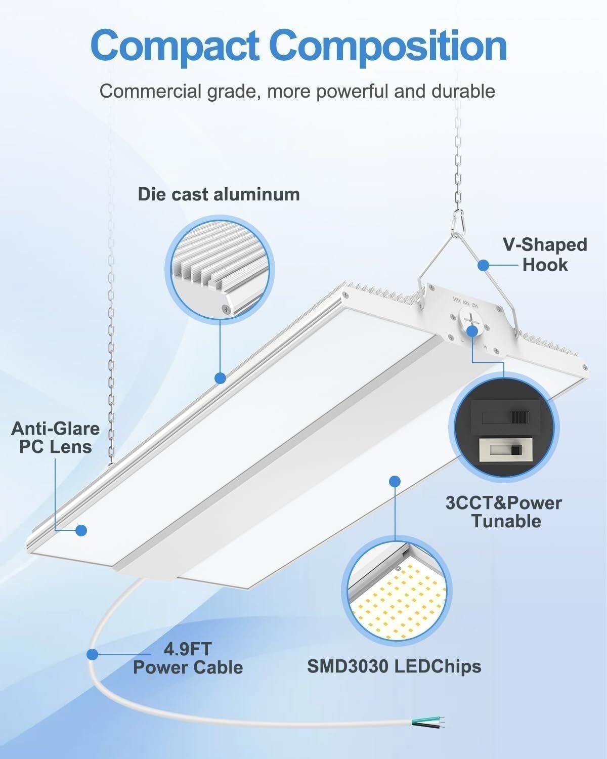 LED Linear High Bay Shop Light 4.5/5/5.7K 100-277 VAC Hanging Lamp 150W 120W 90W