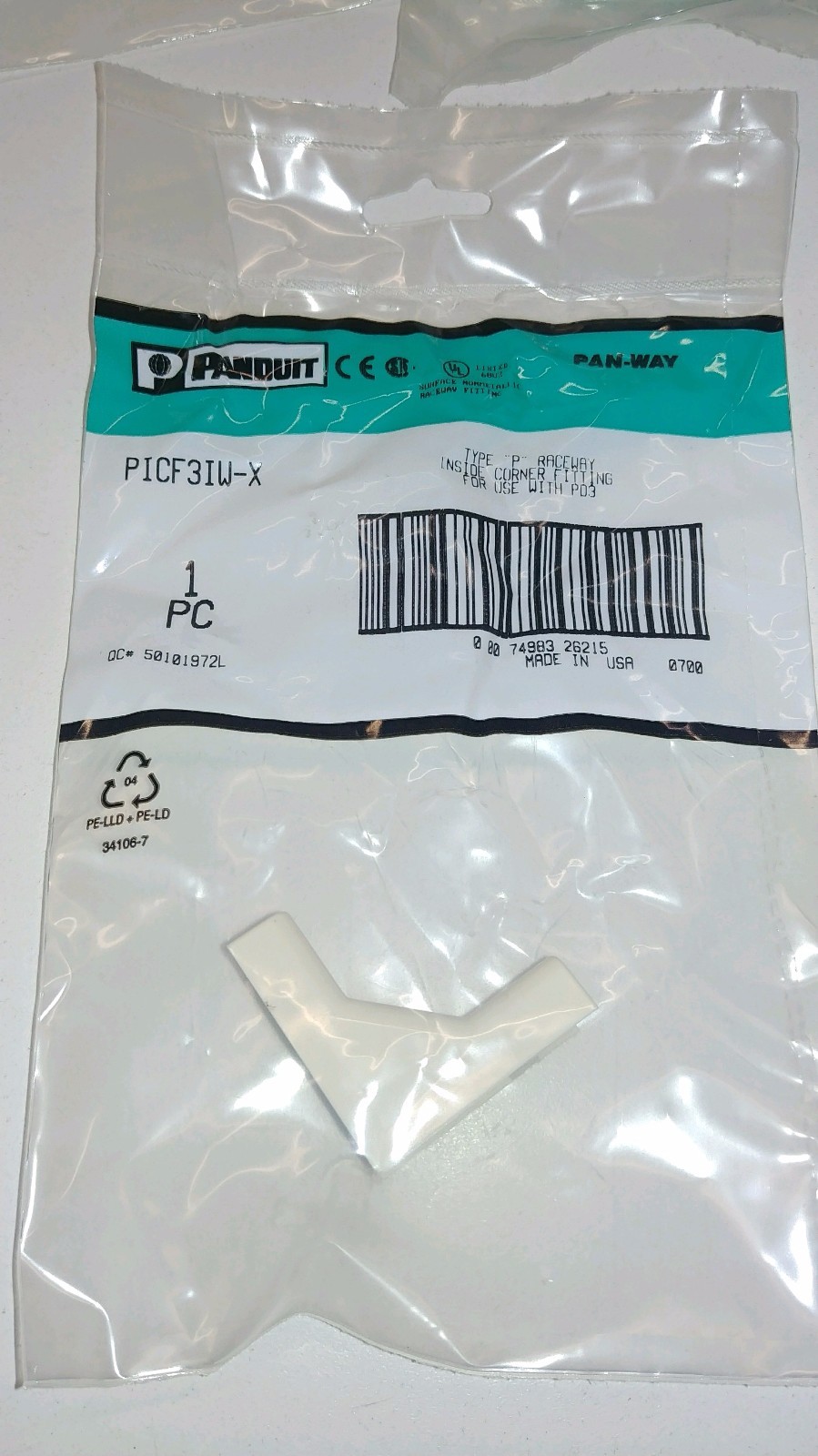 BOX OF 8 NEW OLD STOCK! PANDUIT PD3 POWER RATED INSIDE CORNER FITTINGS PICF3IW-X