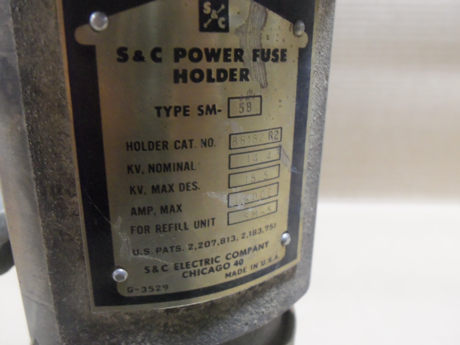 S&C 86182R2 Snuffler Indoor Power Fuse Holder Type 5B 14.4-15.5Kv 400E Amp
