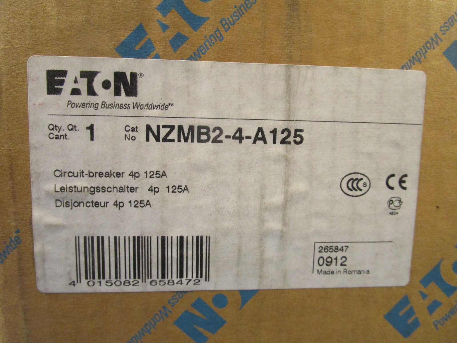Eaton NZMB2-4-A125, Molded Case Breakers (MCCBs) NZMB2 4P 125A 600V 50/60Hz 3Ph