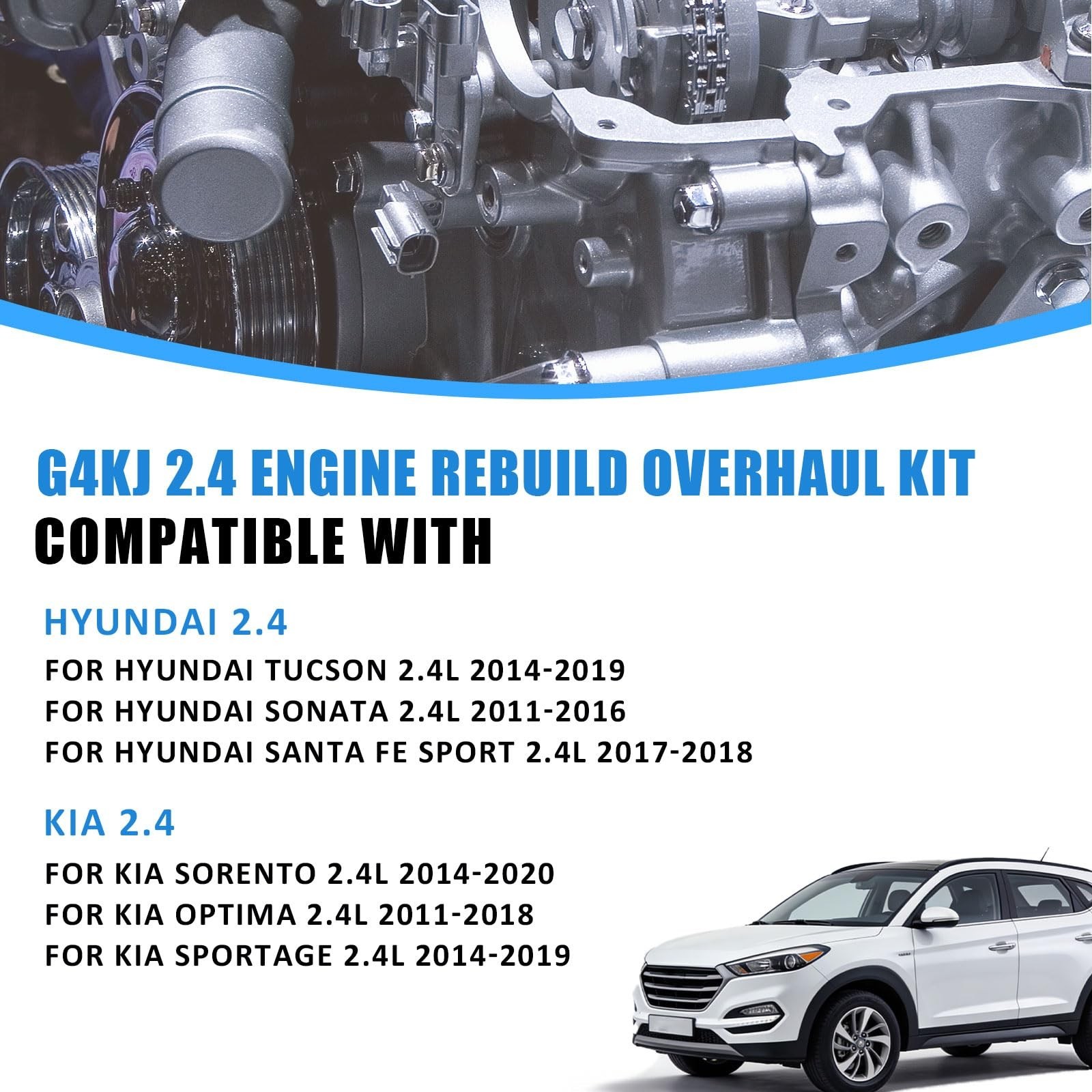 G4KJ 2.4 Engine Rebuild overhaul Kit w/Crankshaft Con-Rods Bearings Set Head …