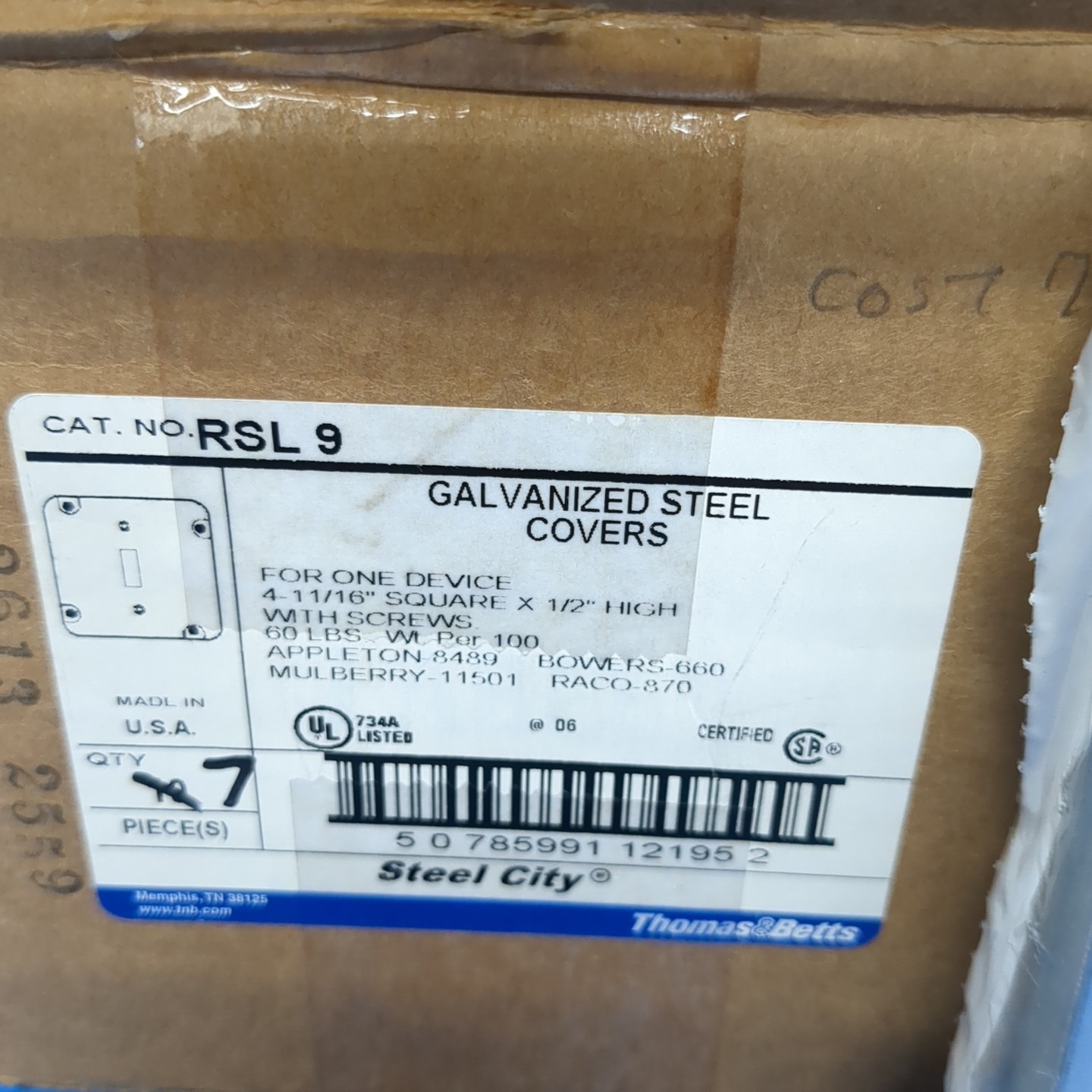 LOT OF 7, RSL 9 Toggle Switch Cover, 4 11/16″ SQUARE DEVICE COVER (H4B)