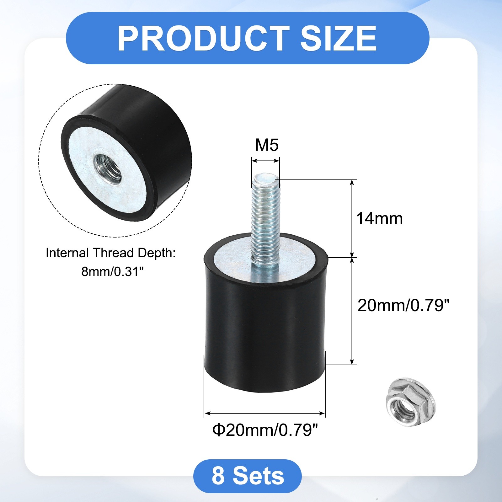 8Pcs M5x15mm Rubber Mounts 20x20mm Rubber Shock Absorber Mount with Nuts