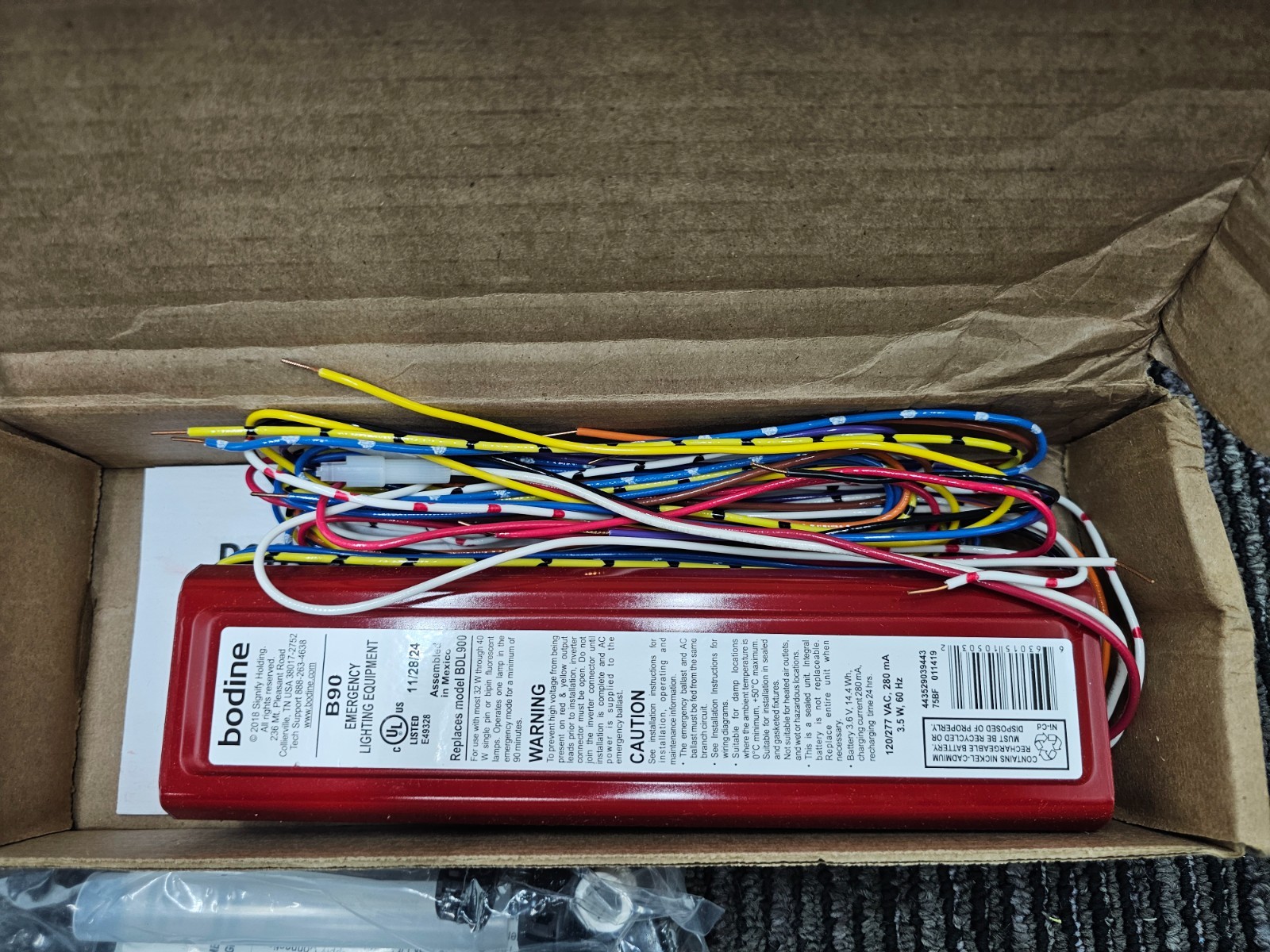 Bodine B90 Emergency Linear Fluorescent Ballast 500-600 Lumens Starter 120/277V