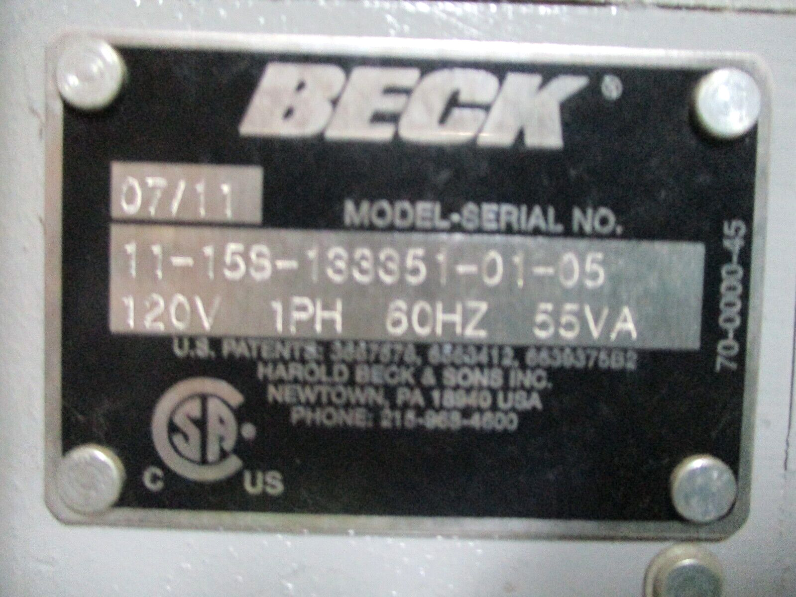 Beck 11-158-133351-01-05 Rotary Actuator 120V 1PH 60Hz 55A 48431DH