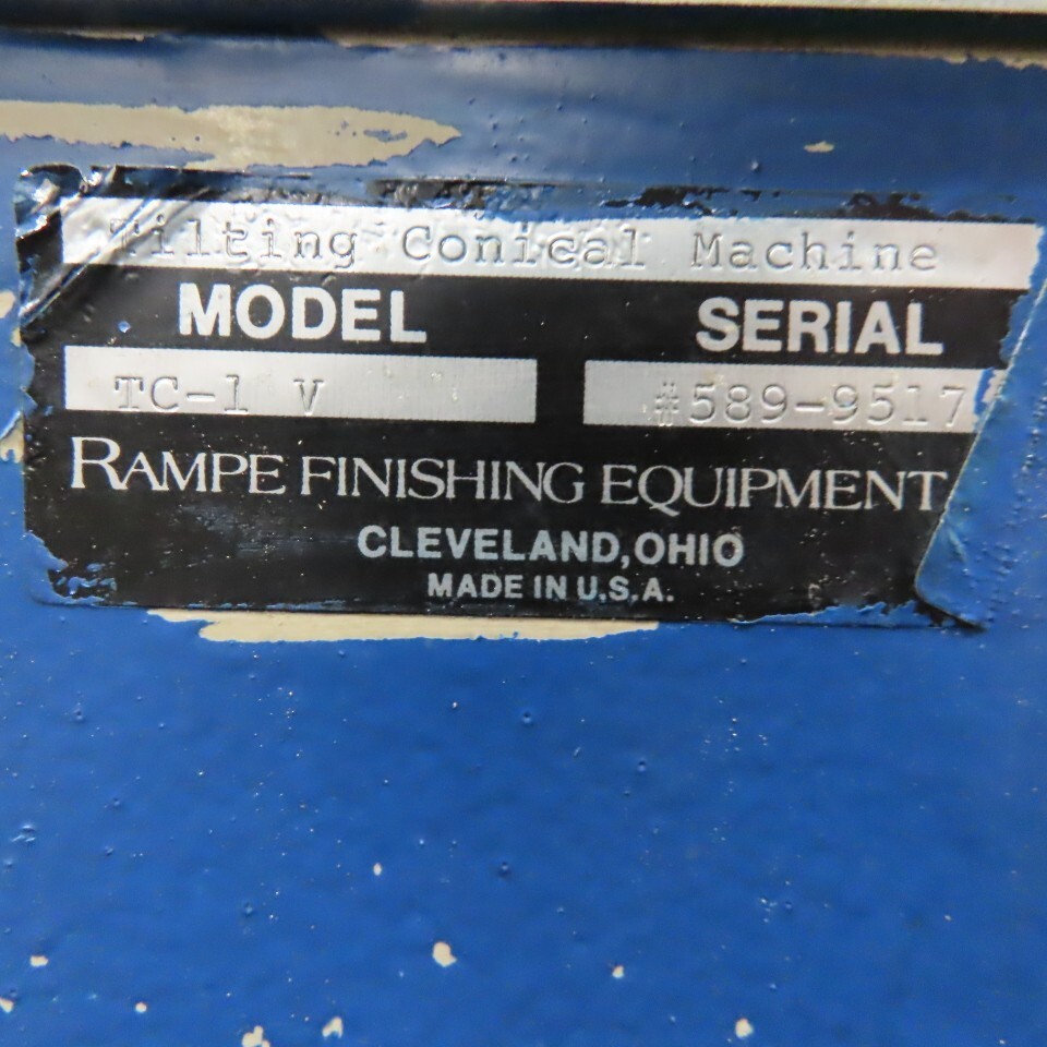Rampe TC-1 V Conical Tilting Abrasive Media Tumbler 480V 3Ph 12″ x 17″D Barrel
