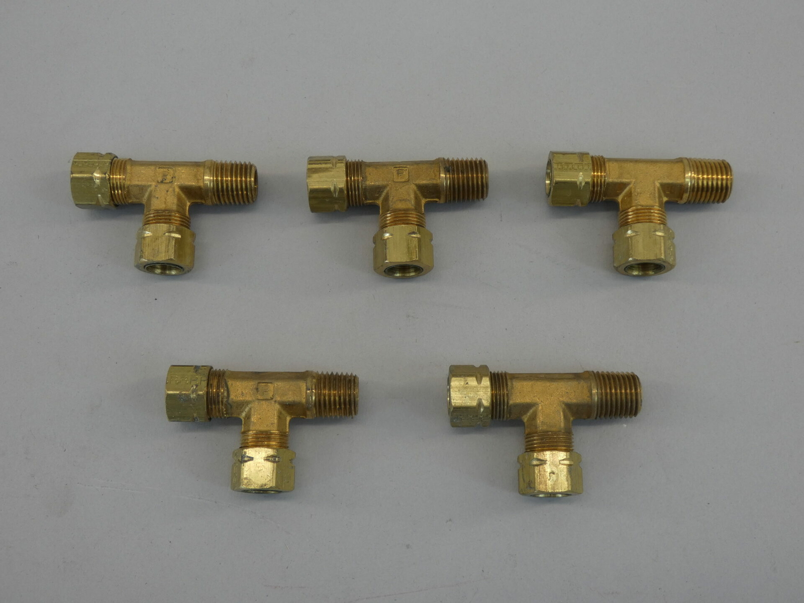 *Lot of 5* Parker Brass Fitting Union Tee Compression 3/8″ Tube 1/2″ OD Threa…