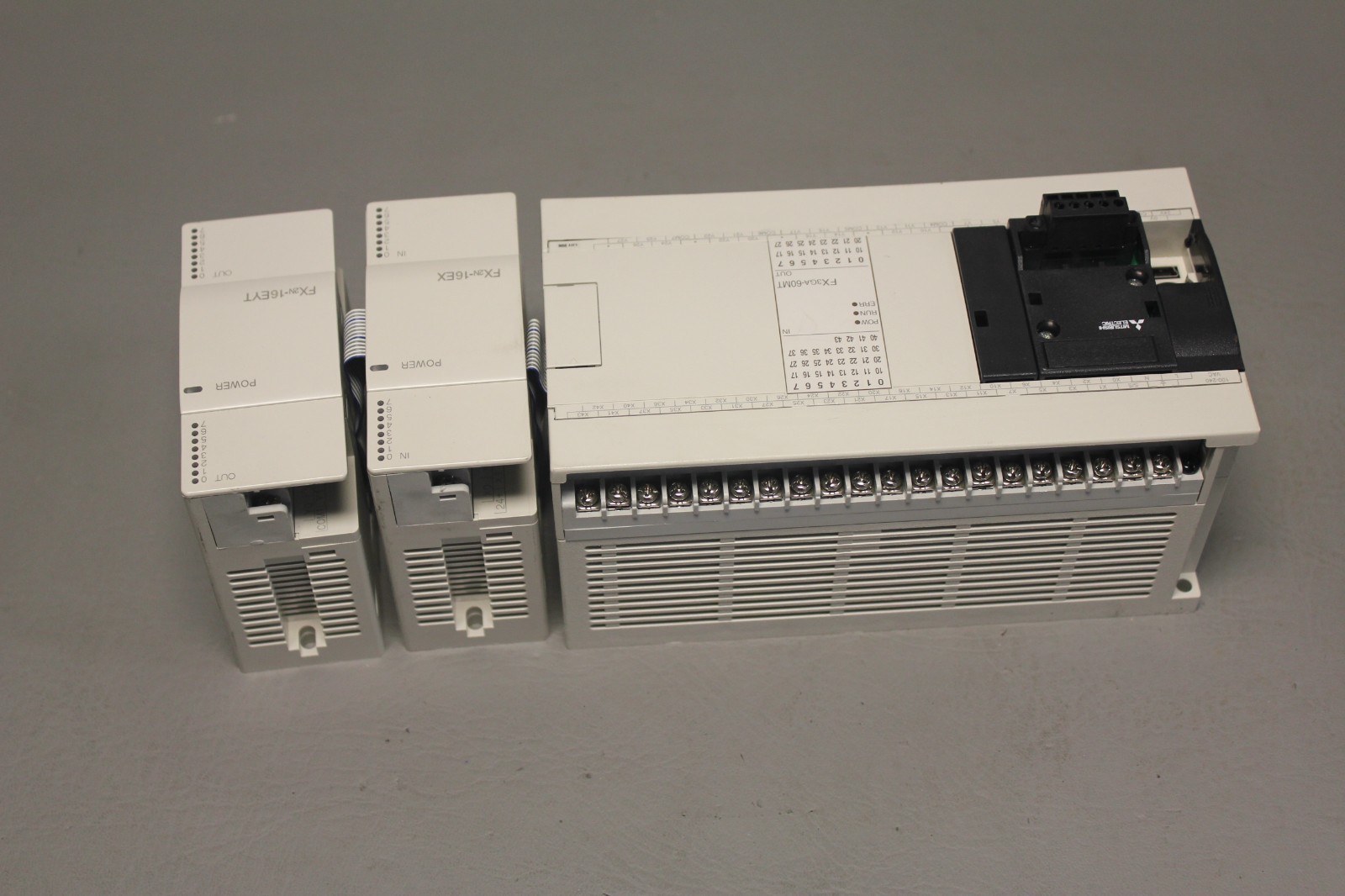 MITSUBISHI PLC SYSTEM WITH 3 MODULES FX3GA-60MT-CM & FX2N-16EX & FX2N-16EYT