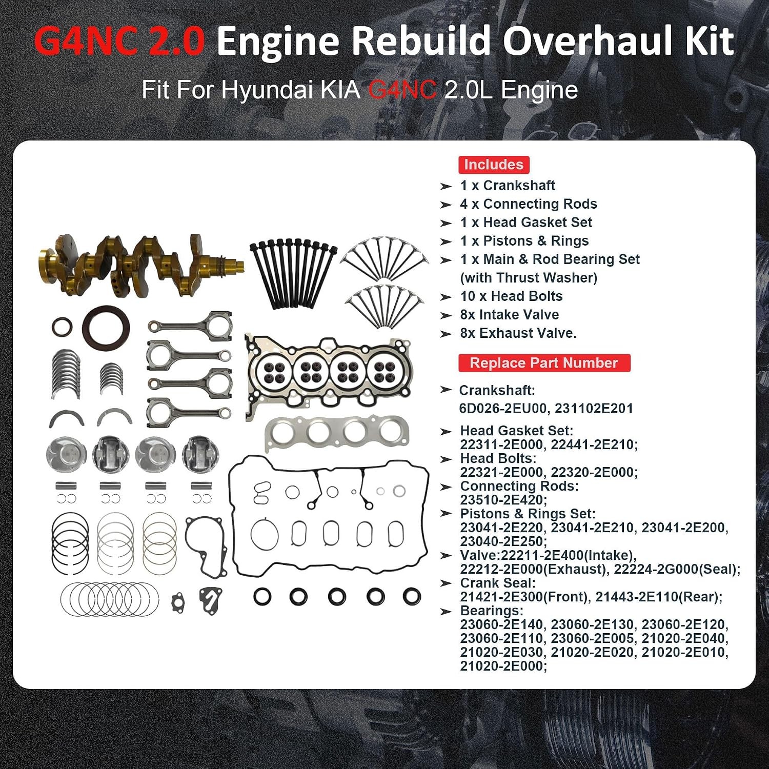 Hyundai Elantra 2.0L G4NC Overhaul Kit 2012 2020