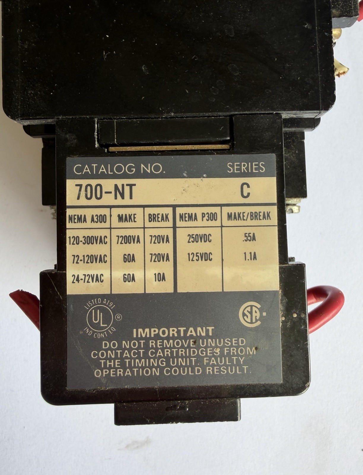 ALLEN BRADLEY 700-NT200A1 SER. C TIMING RELAY 700-NT SERIES C