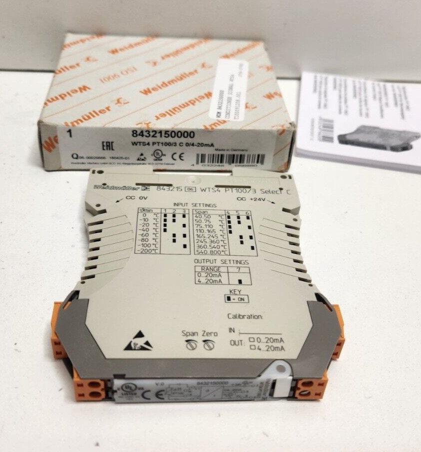 NEW OLD STOCK! WEIDMULLER WTS4 PT100/3 C 0/4-20mA SIGNAL CONDITIONER 8432150000