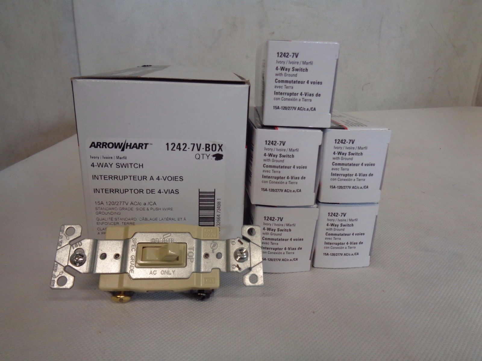 NEW BOX OF 5 COOPER ARROW/HART 1242-7V 4 WAY SWITCH IVORY COLOR