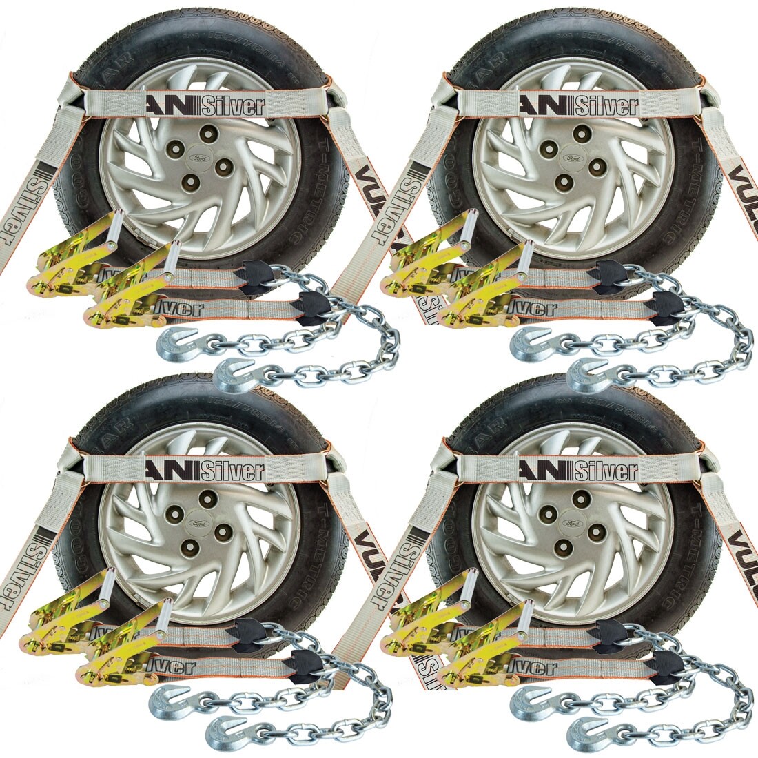 Side Rail Car Tie Down – Chain Anchors, 4 Pack – Silver Series – 3300 lbs SWL