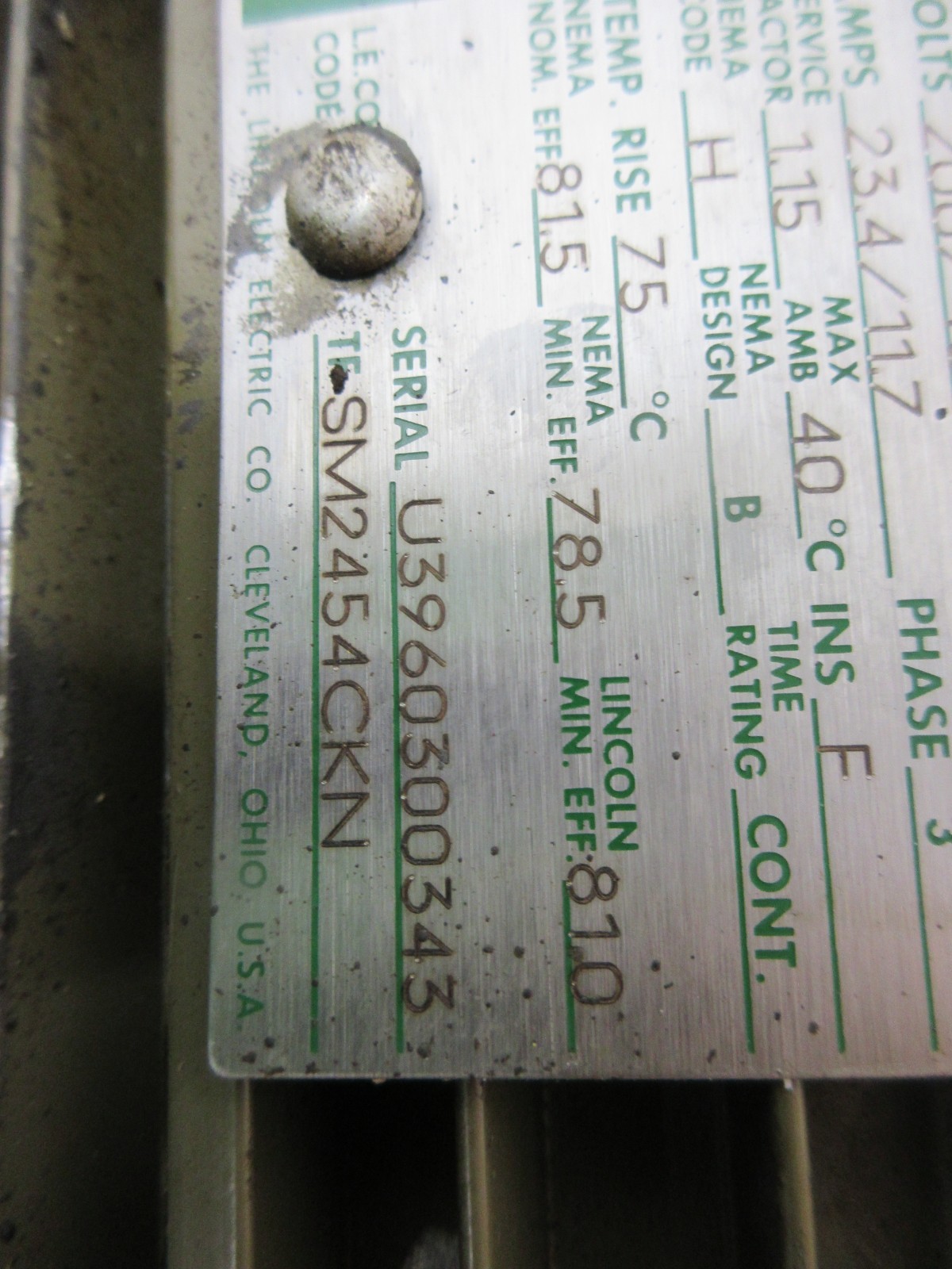 HAAS VF-1 CNC VERTICAL MILL LINCOLN AC MOTOR TEFC TFSM2454CKN 14-7011 GEAR BOX