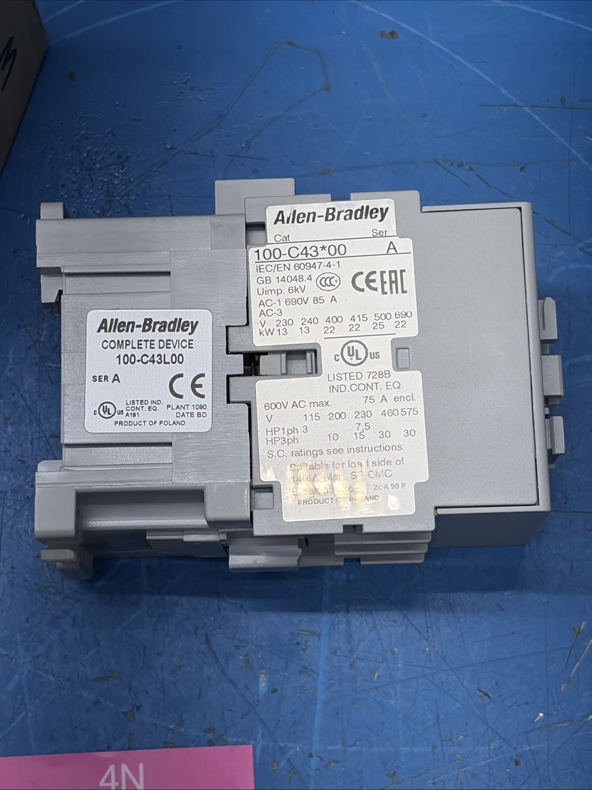 New! Allen Bradley 100-C43L00 Contactor 100-C43*00, 208-240V 60Hz Coil Ser A NIB