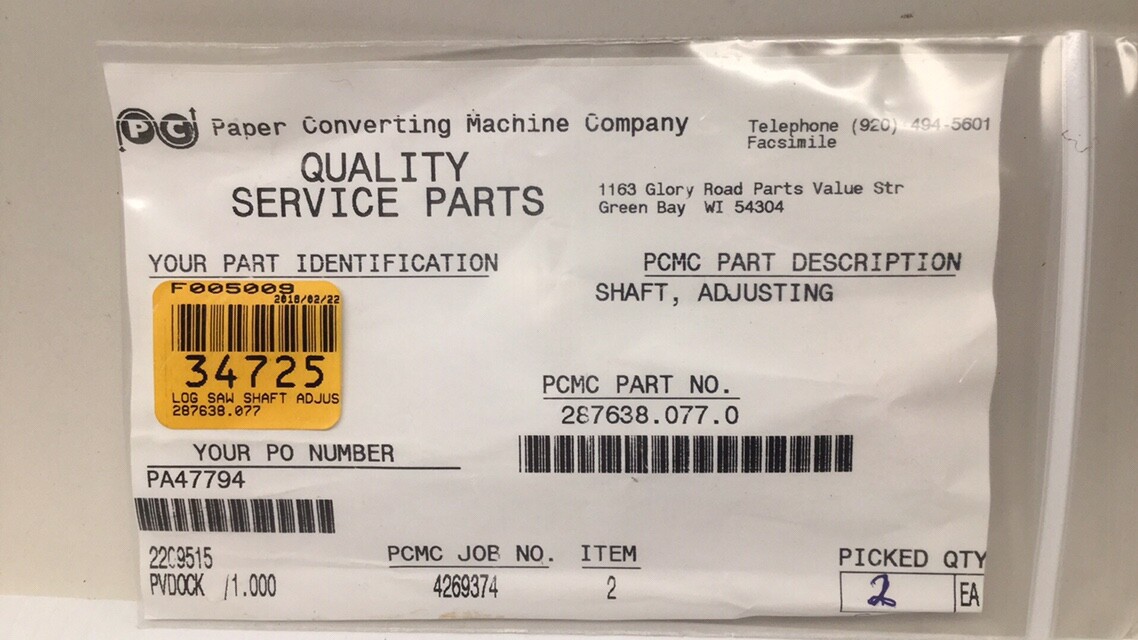 PCMC 287638.077.0 Adjusting Shaft Paper Converting Machine Company (Pack Of 2)