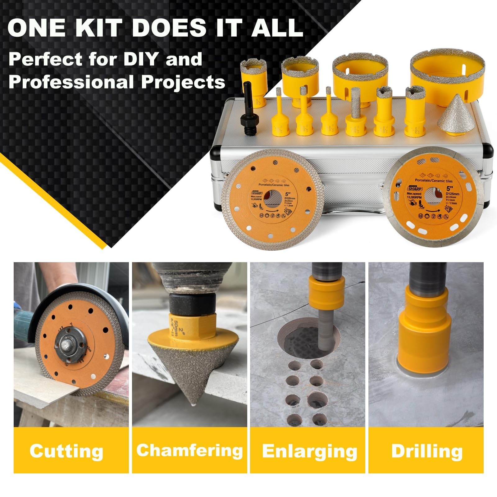 14Pcs Diamond Tile Hole Saw Kit,6/6/8/20/25/35/50/75/100MM Core Drill Bits Se…