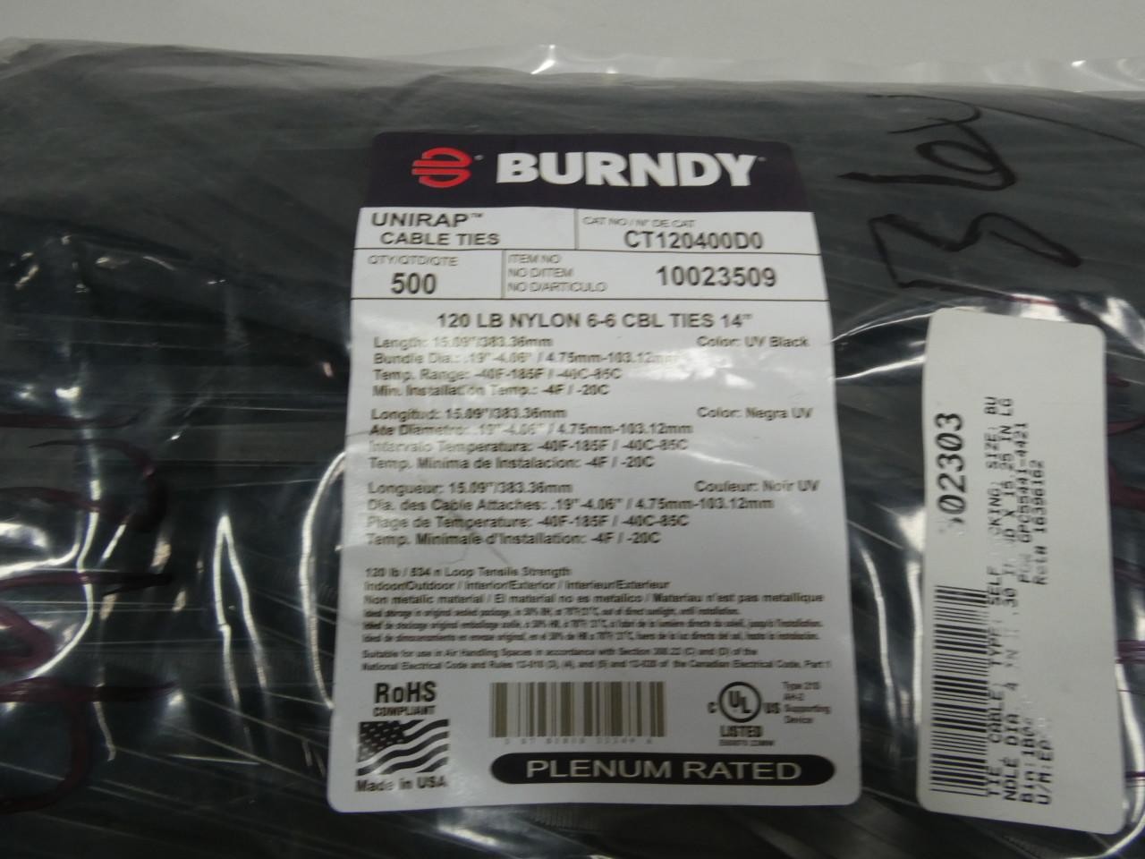 Bag Of 500 Burndy CT120400D0 Unirap Cable Tie 14in