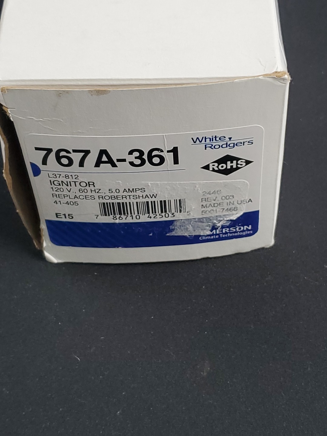 WHITE ROGERS, EMERSON IGNITOR 767A-357 120 VOLT , 60 HZ., 5.0 AMPS