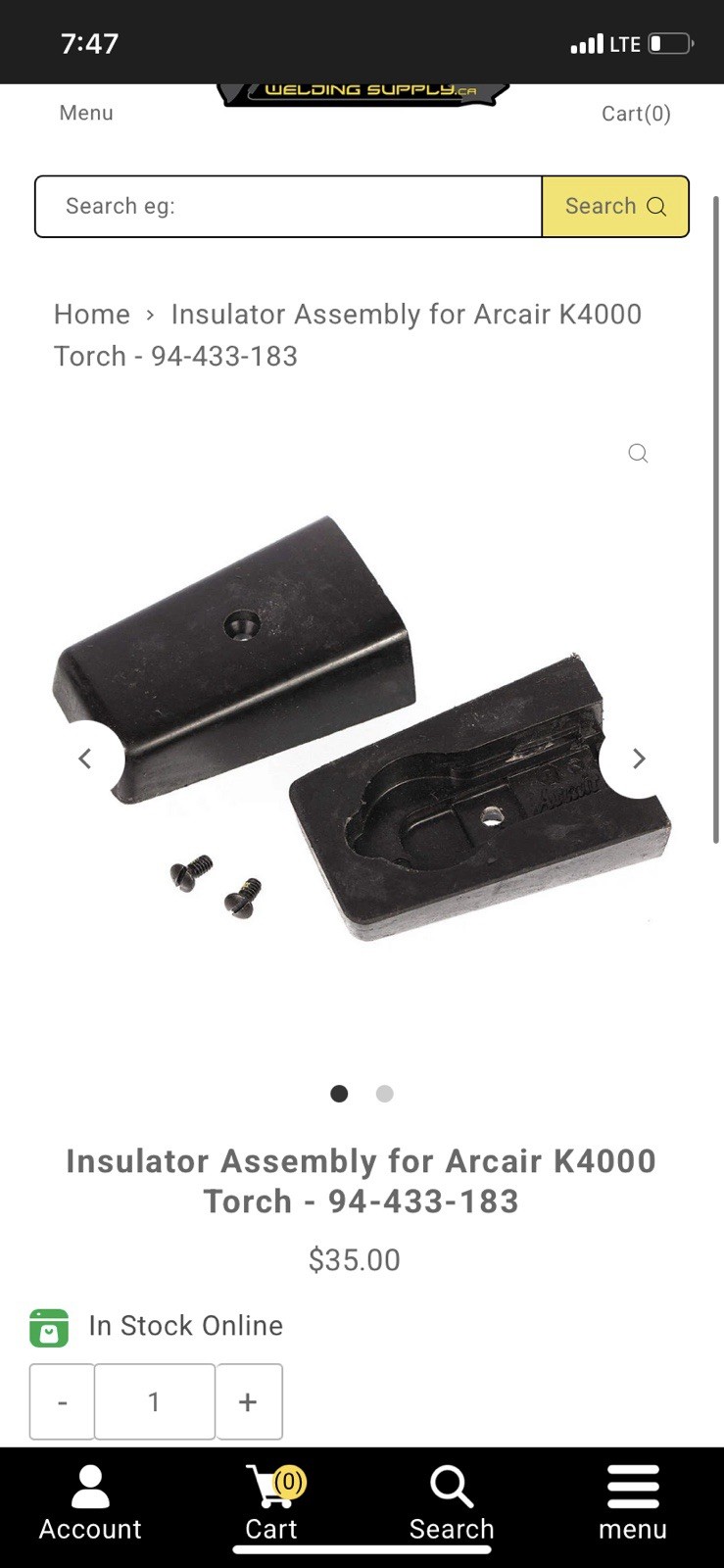 Arcair Replacement Insulator & Screw Assembly , 94-433-183 New; Gouging Parts