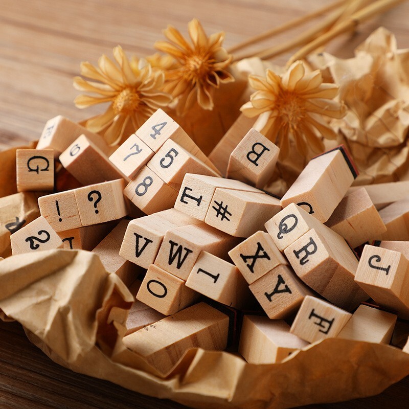 40Pcs / Set Wood Rubber Stamps A-Z Letters Number Alphabet Stamp Kit DIY Tool